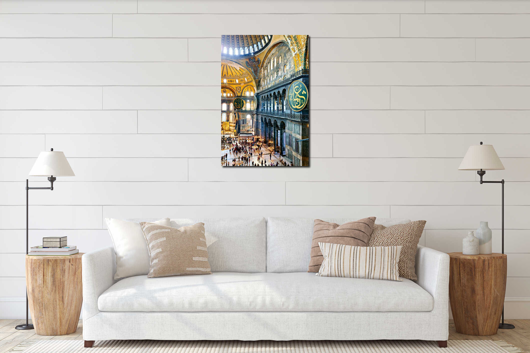 Visitors explore Hagia Sophia Grand Mosque in Istanbul interior mockup