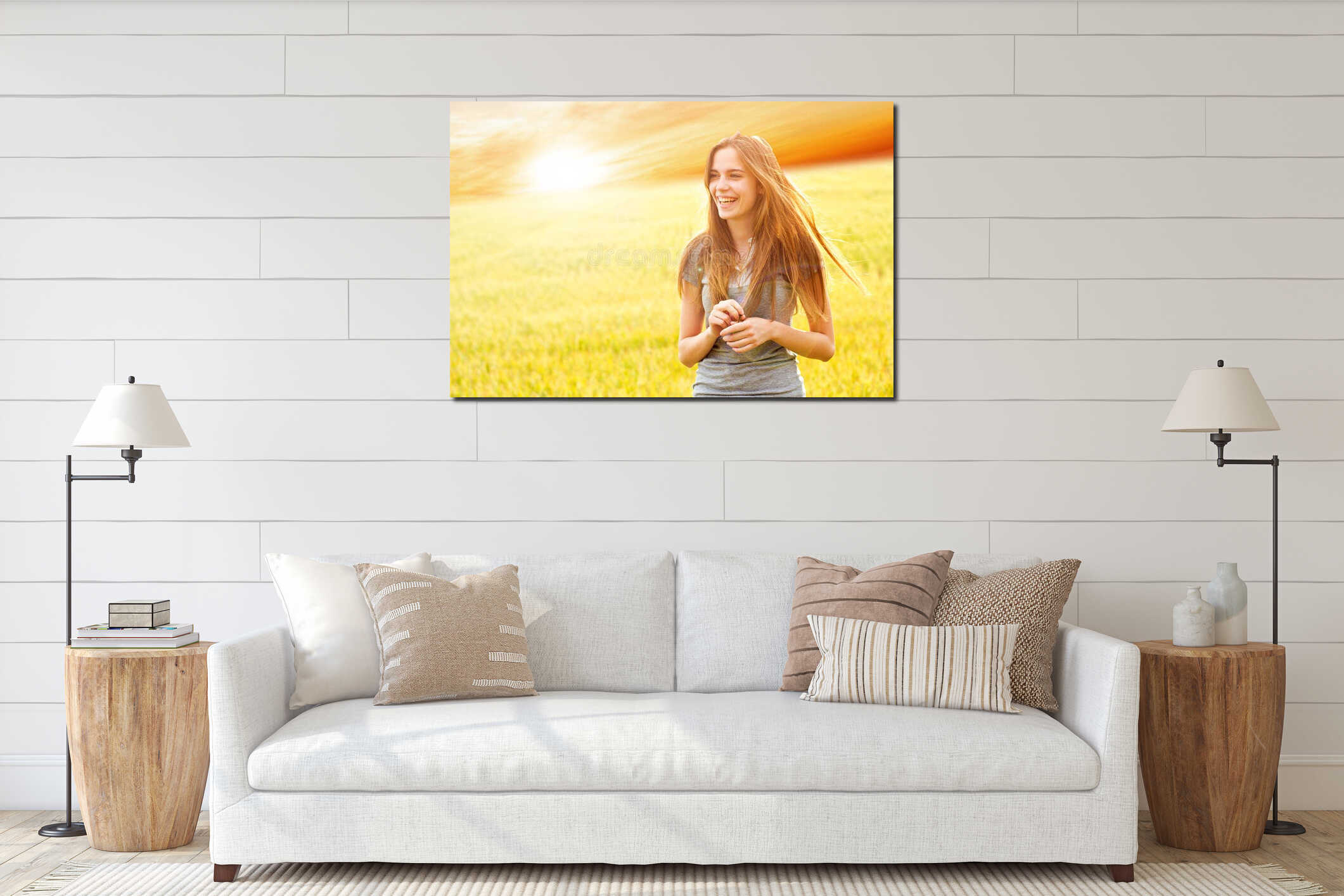 Happy teen girl outside interior mockup