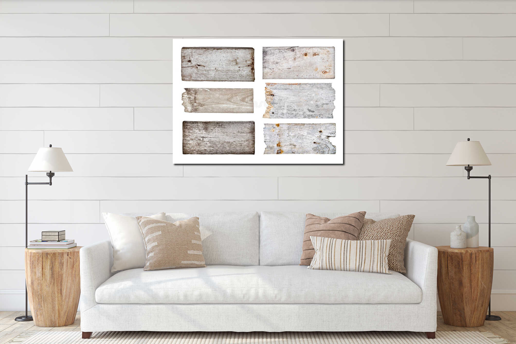 Collection of various empty wooden sign interior mockup