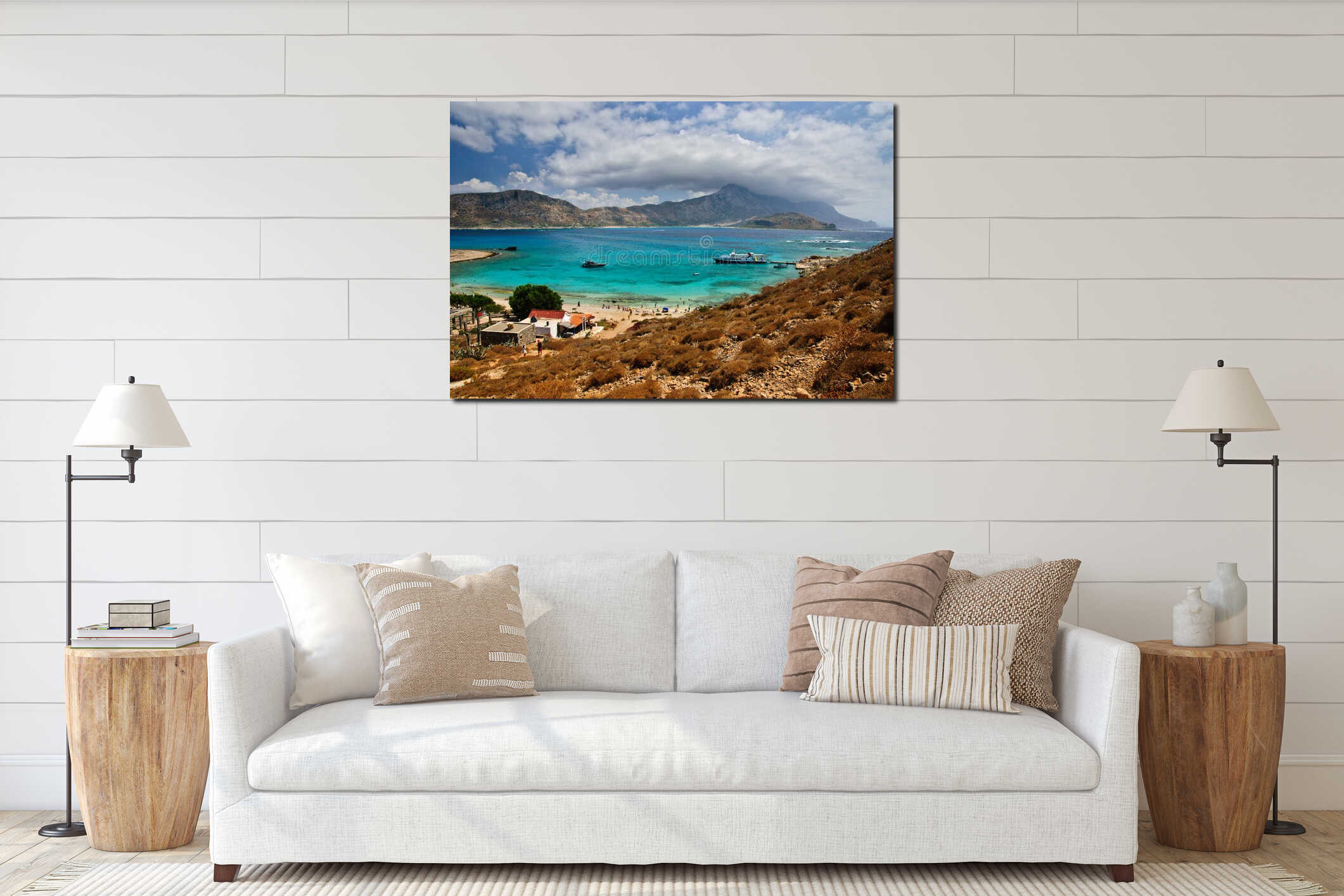 Gramvousa island with picturesque view of Balos lagoon, Crete, Greece interior mockup