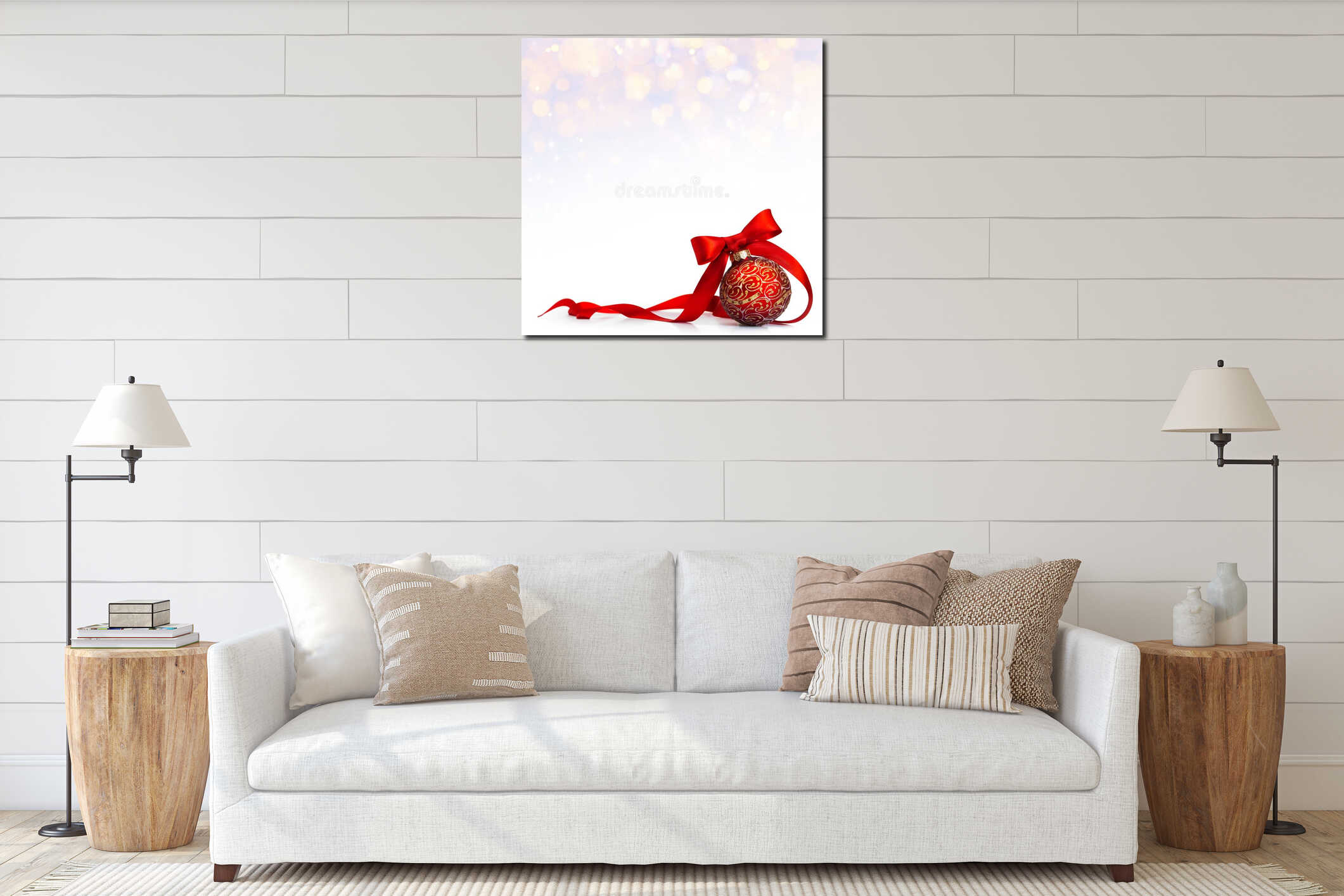 Art Red Christmas bal interior mockup