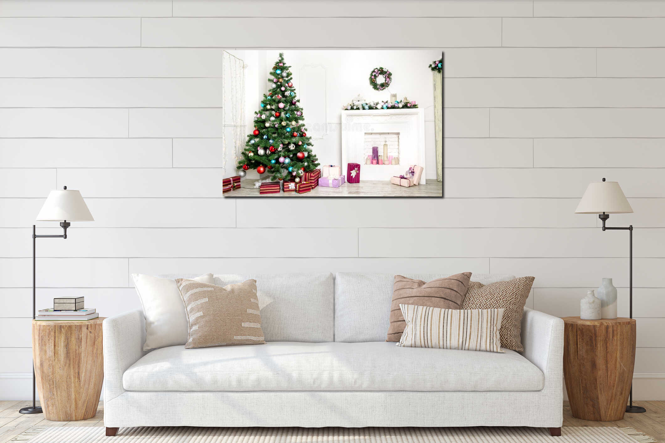 Christmas living room interior mockup