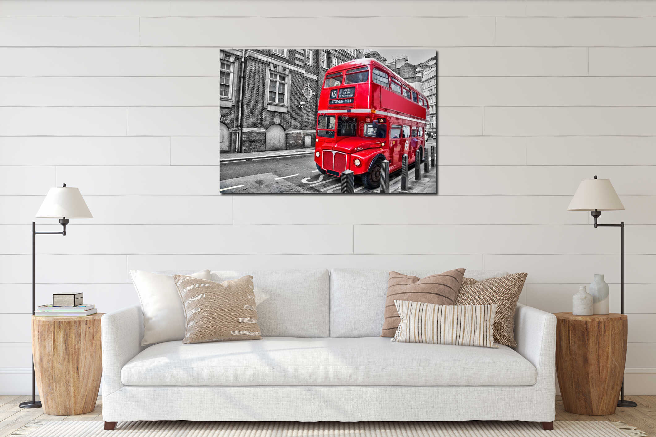 Londoner red double decker vintage bus interior mockup