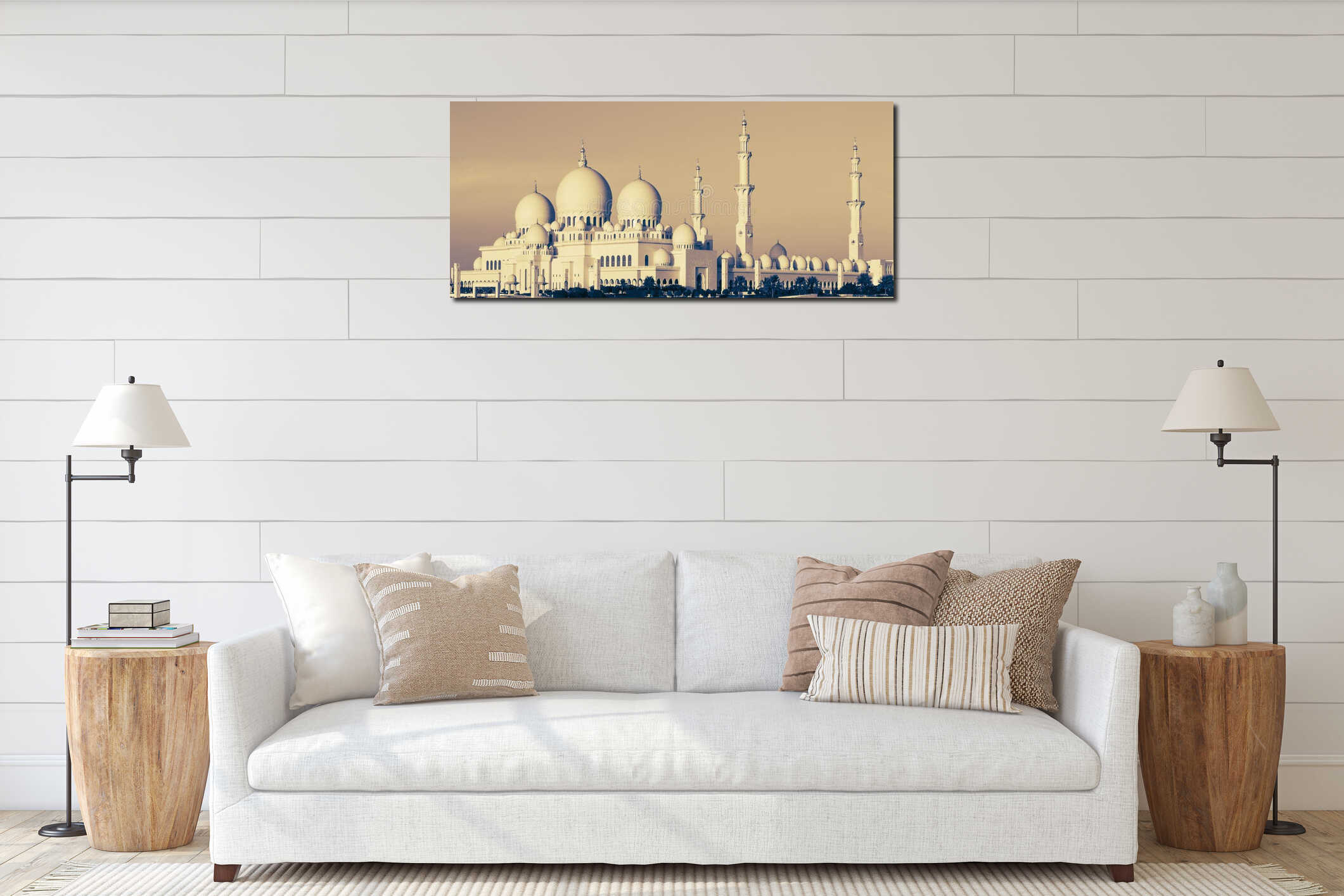 Panoramic view of Sheikh Zayed Mosque interior mockup