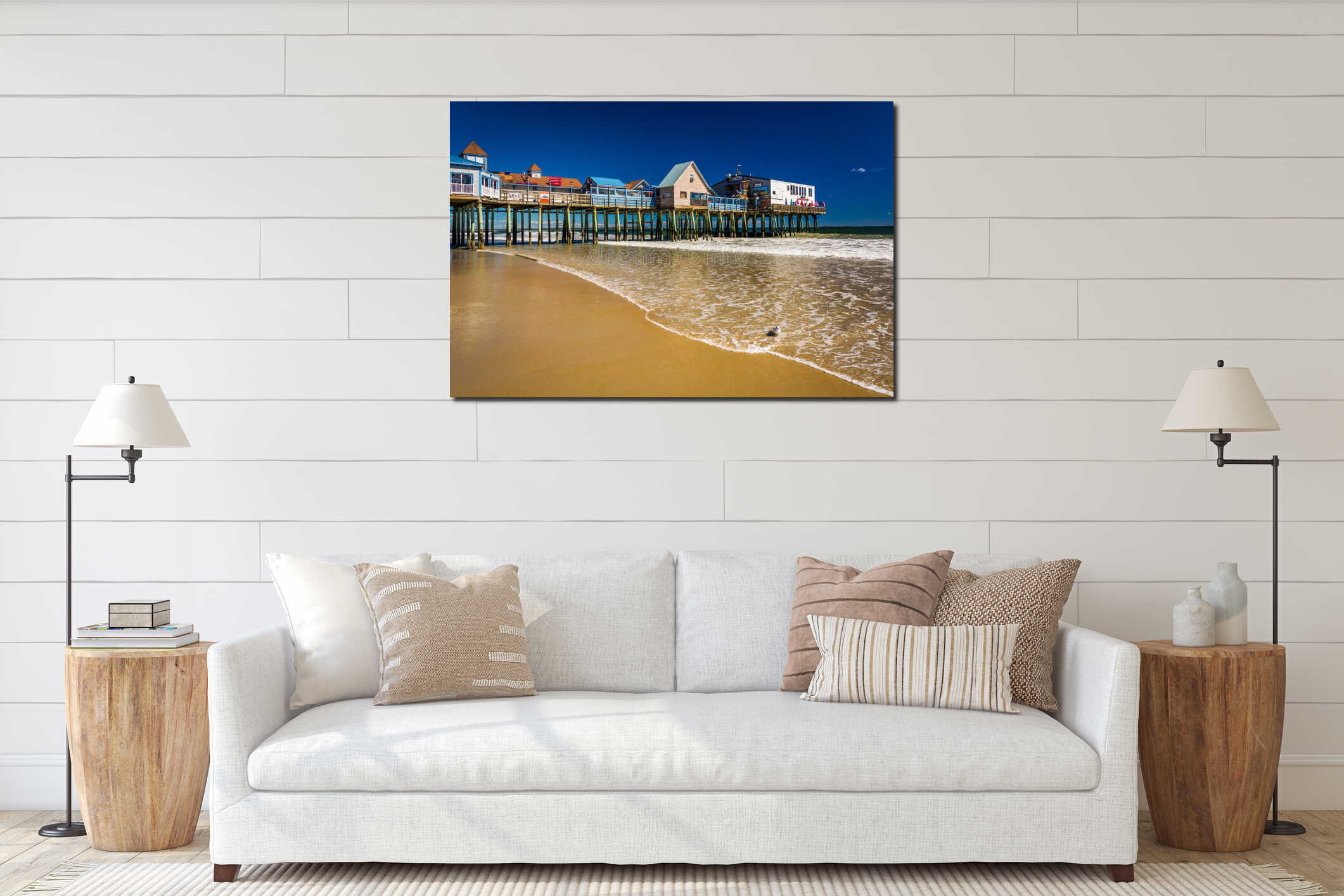 The Atlantic Ocean and pier in Old Orchard Beach, Maine. interior mockup