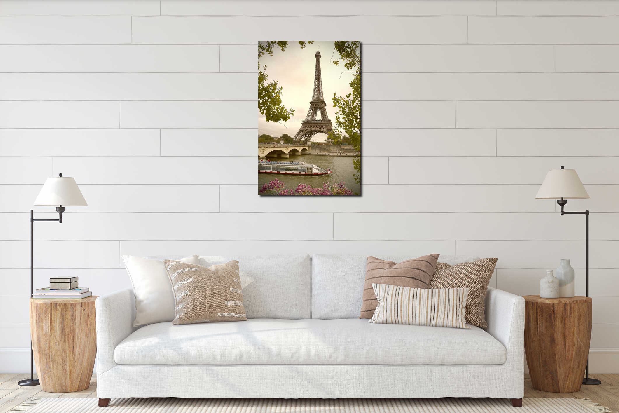Eiffel tower river view interior mockup