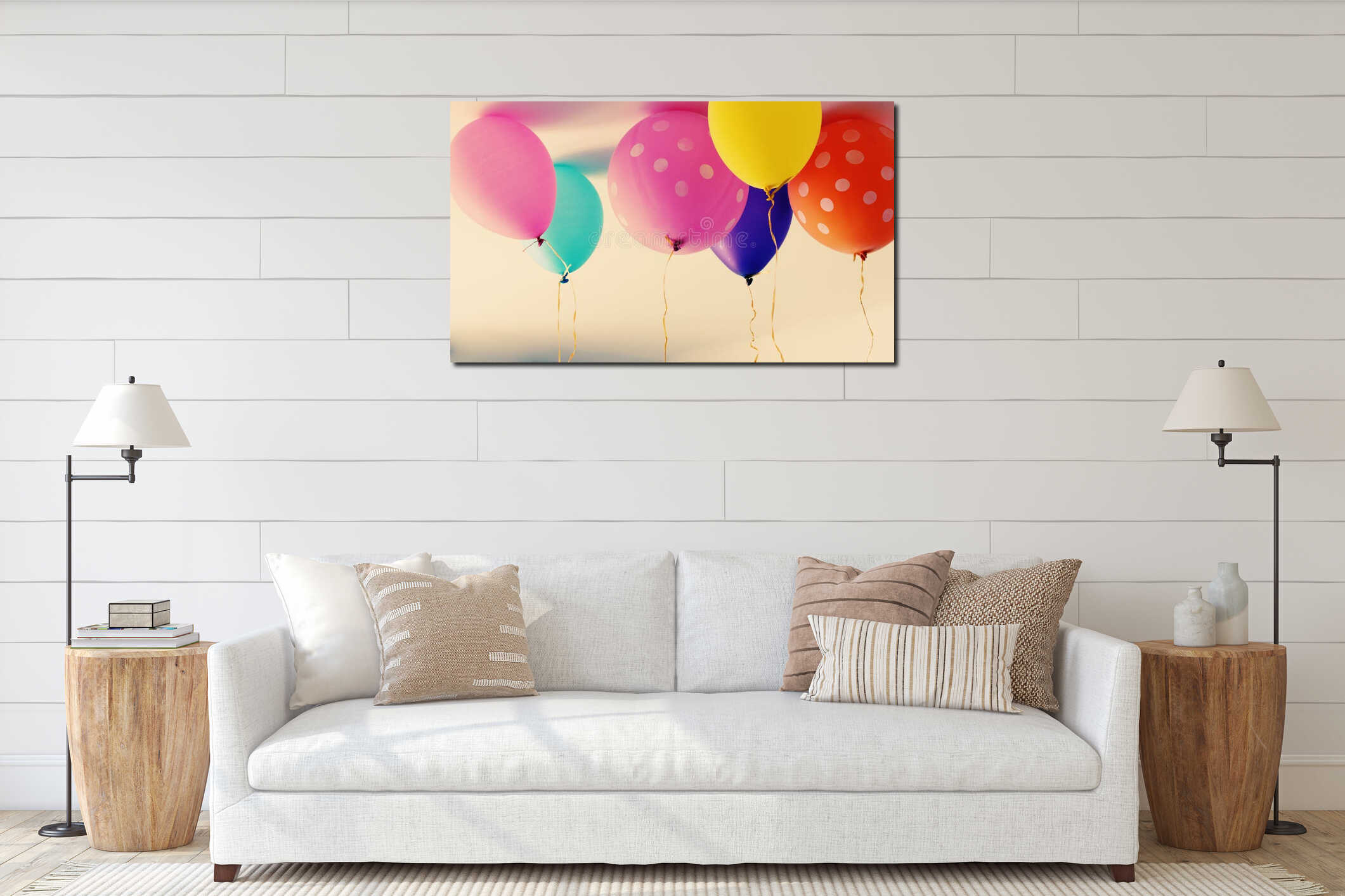 Close up of colorful balloons interior mockup