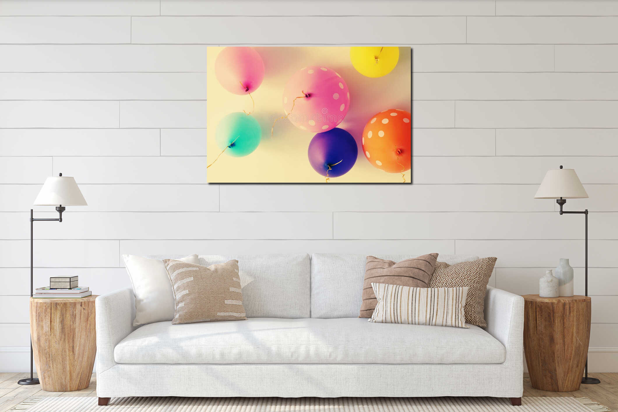 Close up of colorful balloons interior mockup