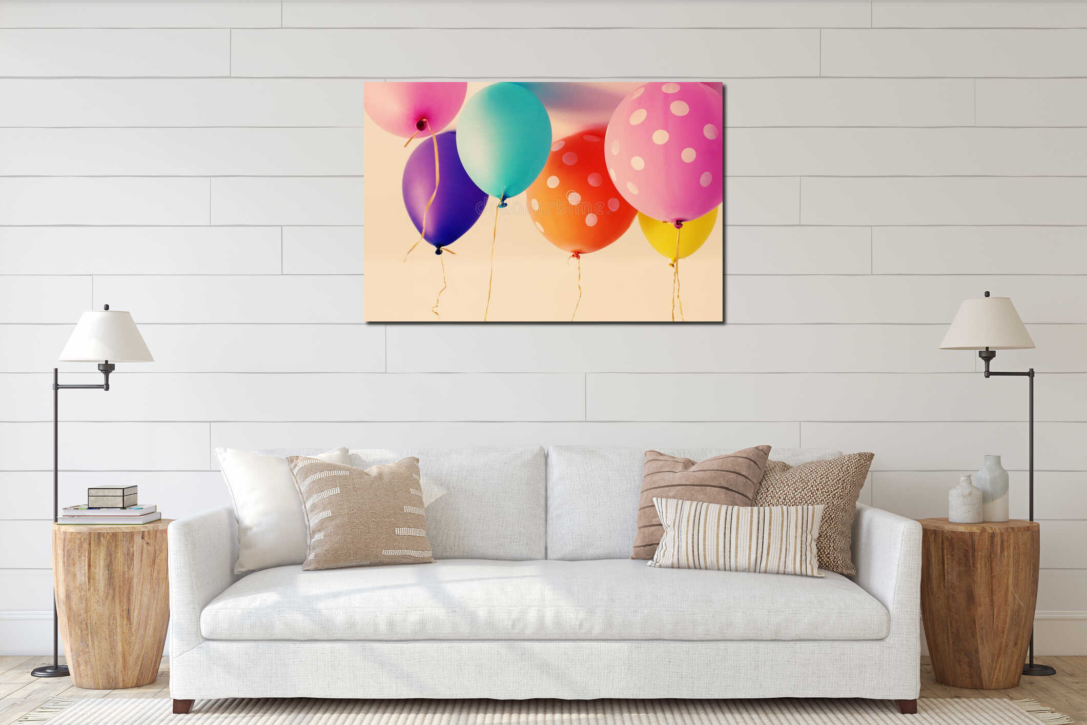 Close up of colorful balloons interior mockup