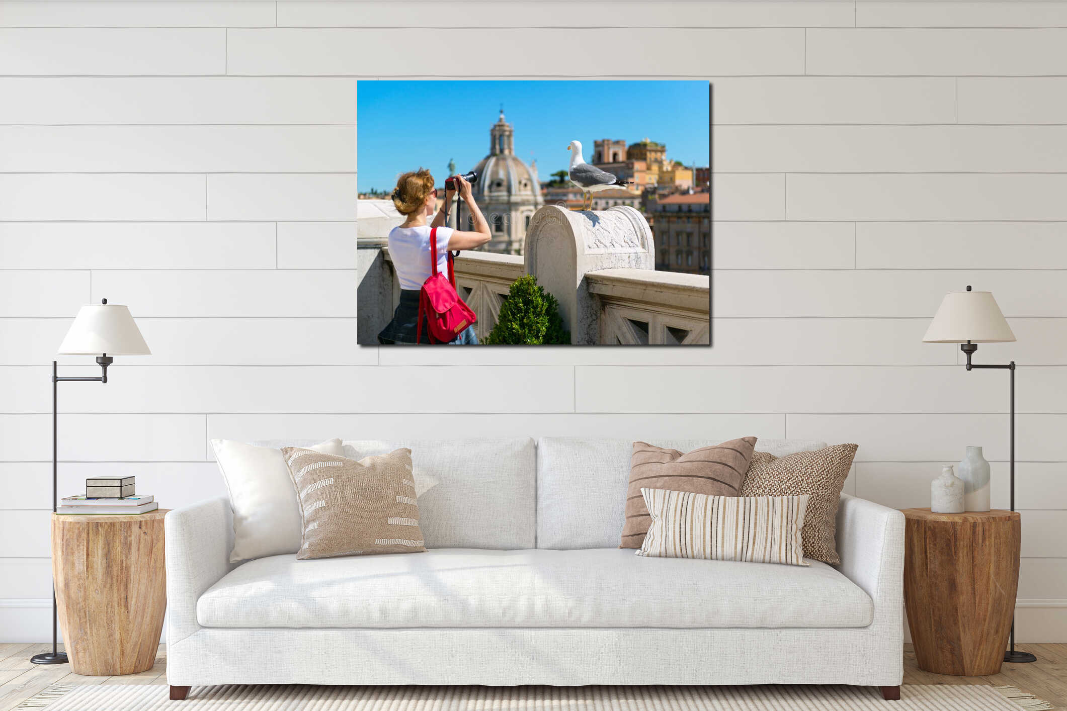 Seagull posing for pictures in the Roman Forum interior mockup