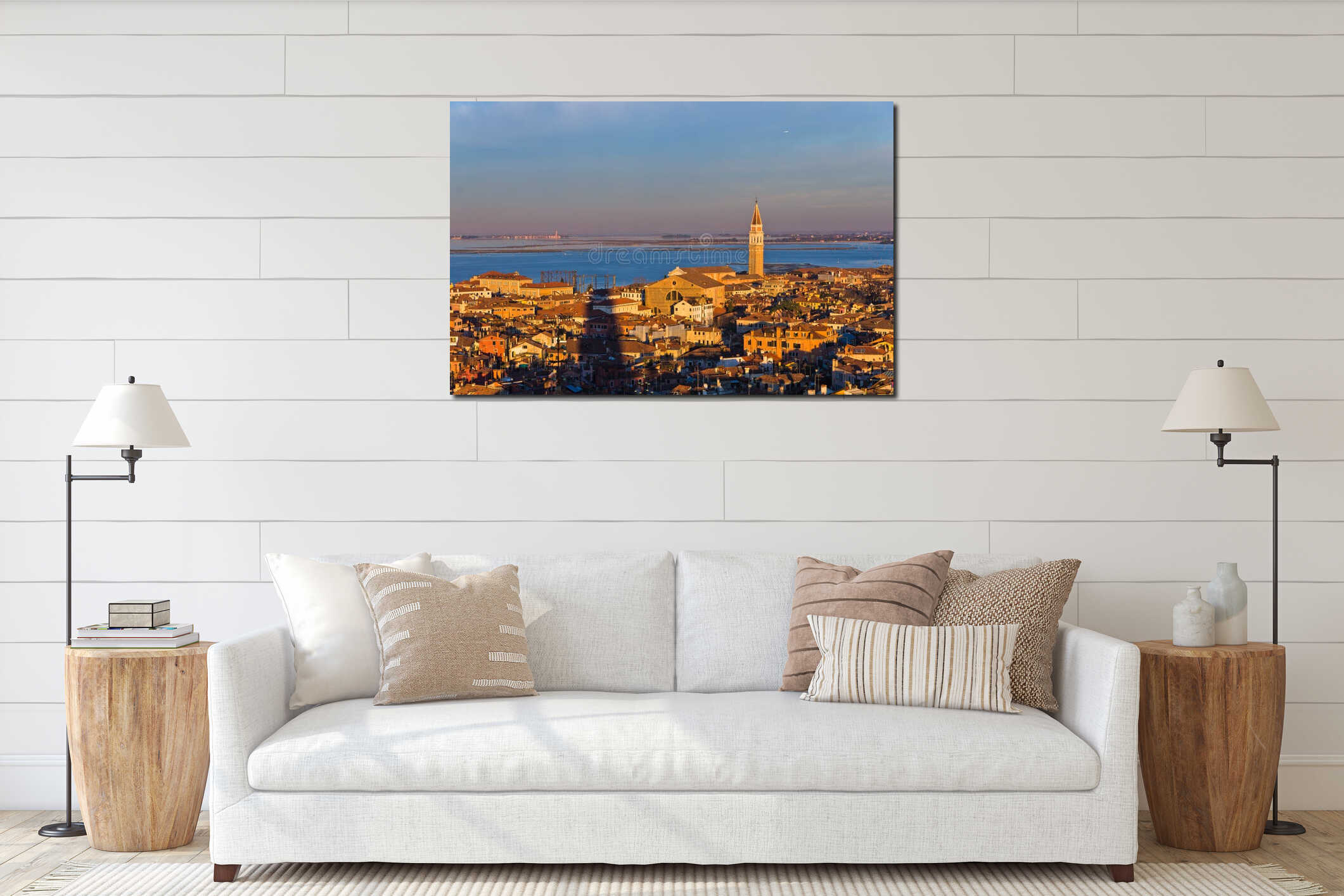 Telephoto aerial view of Venice from Campanila, piazza San Marco interior mockup