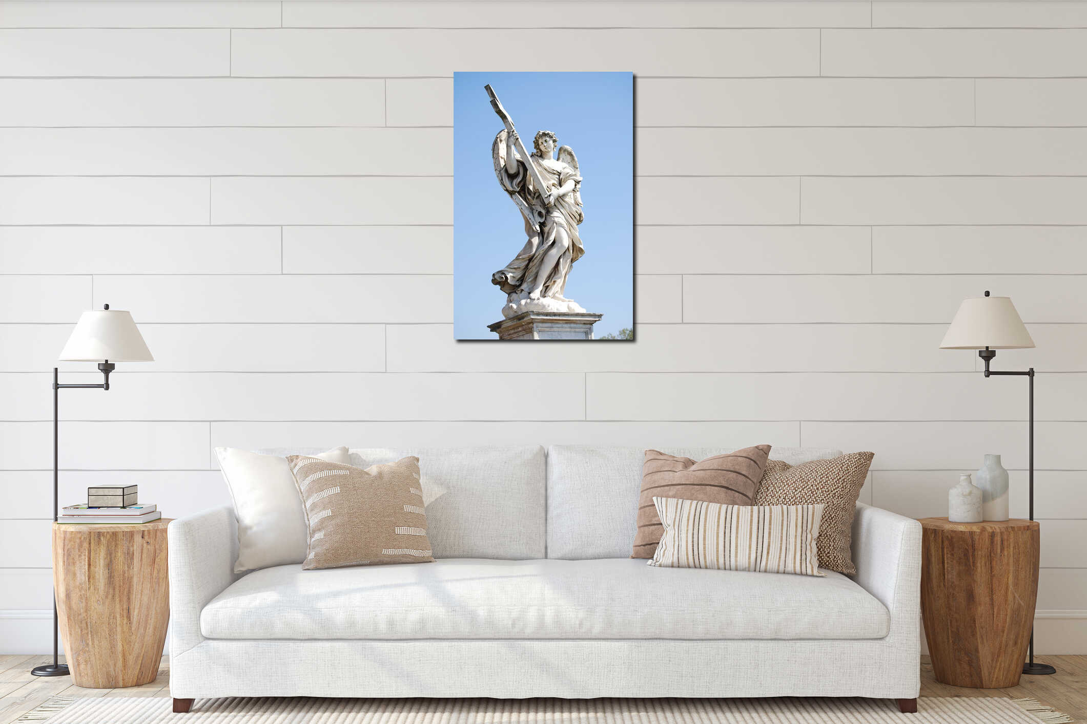 Bernini marble statue of angel with cross from the Sant Angelo Bridge in Rome interior mockup