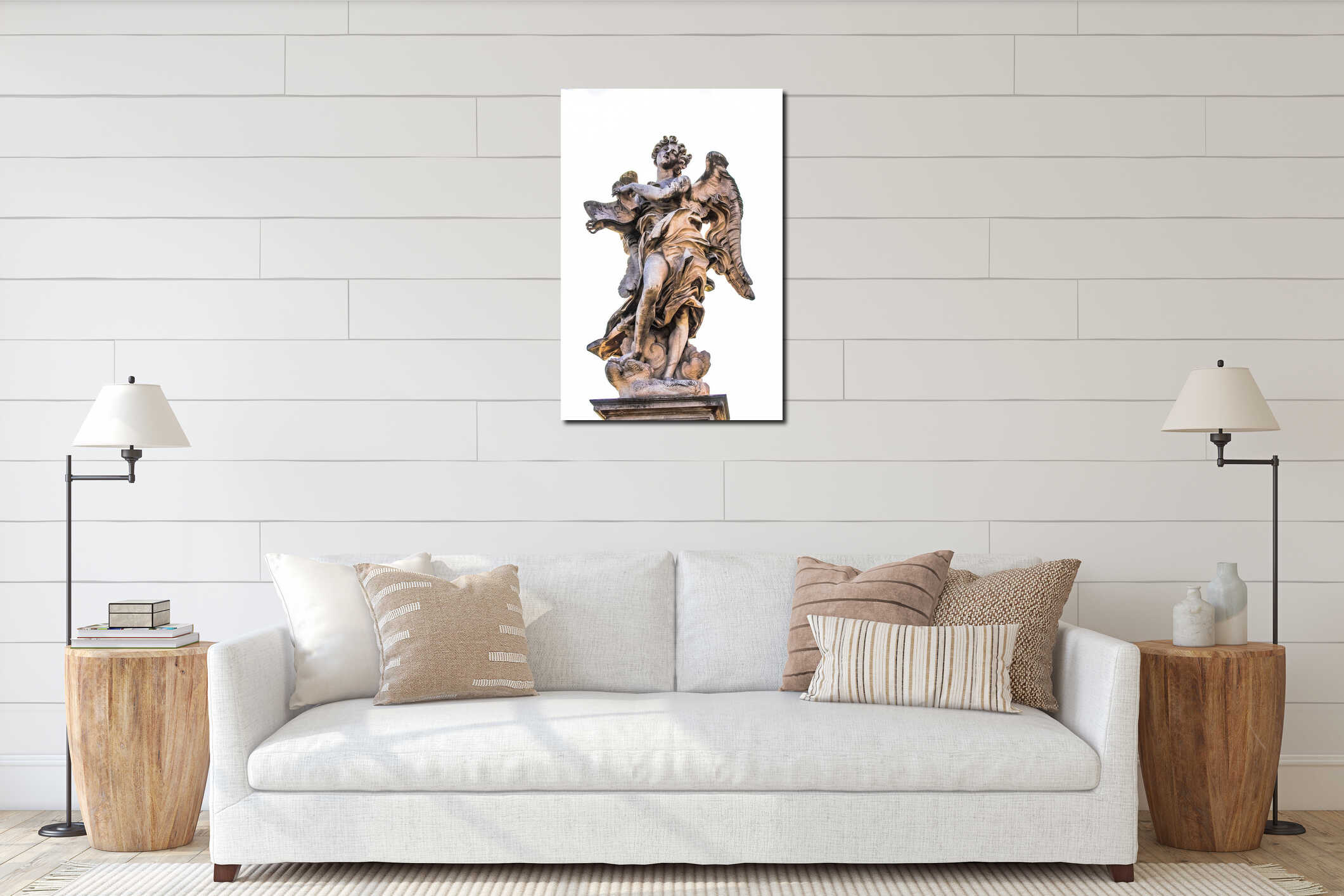 Bernini marble statue of angel with cross from the Sant Angelo Bridge in Rome interior mockup