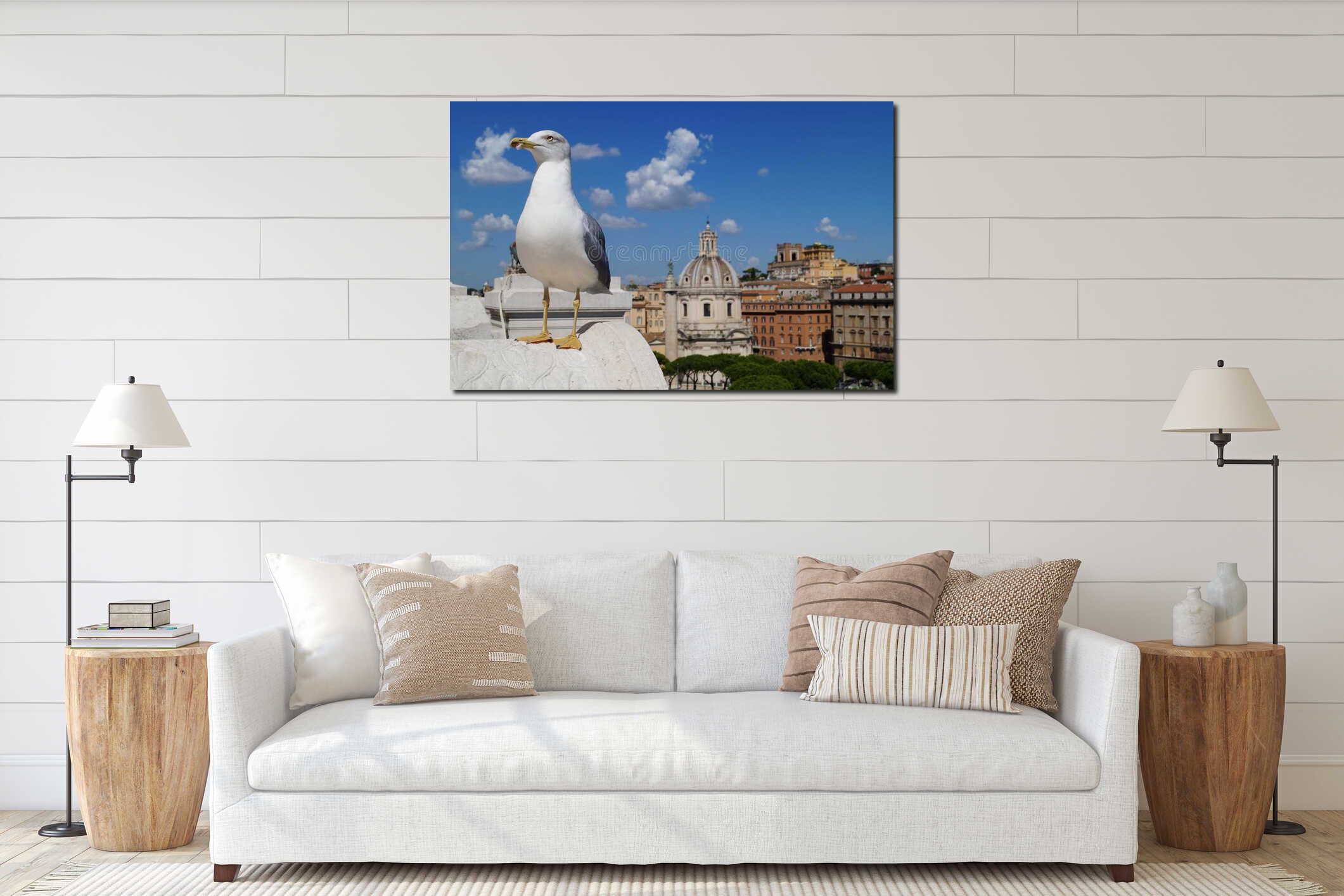 Seagull in Rome. interior mockup