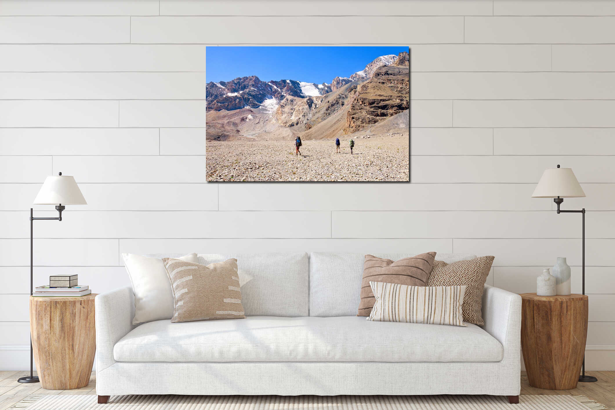 Group of trekkers in the Fany mountain interior mockup