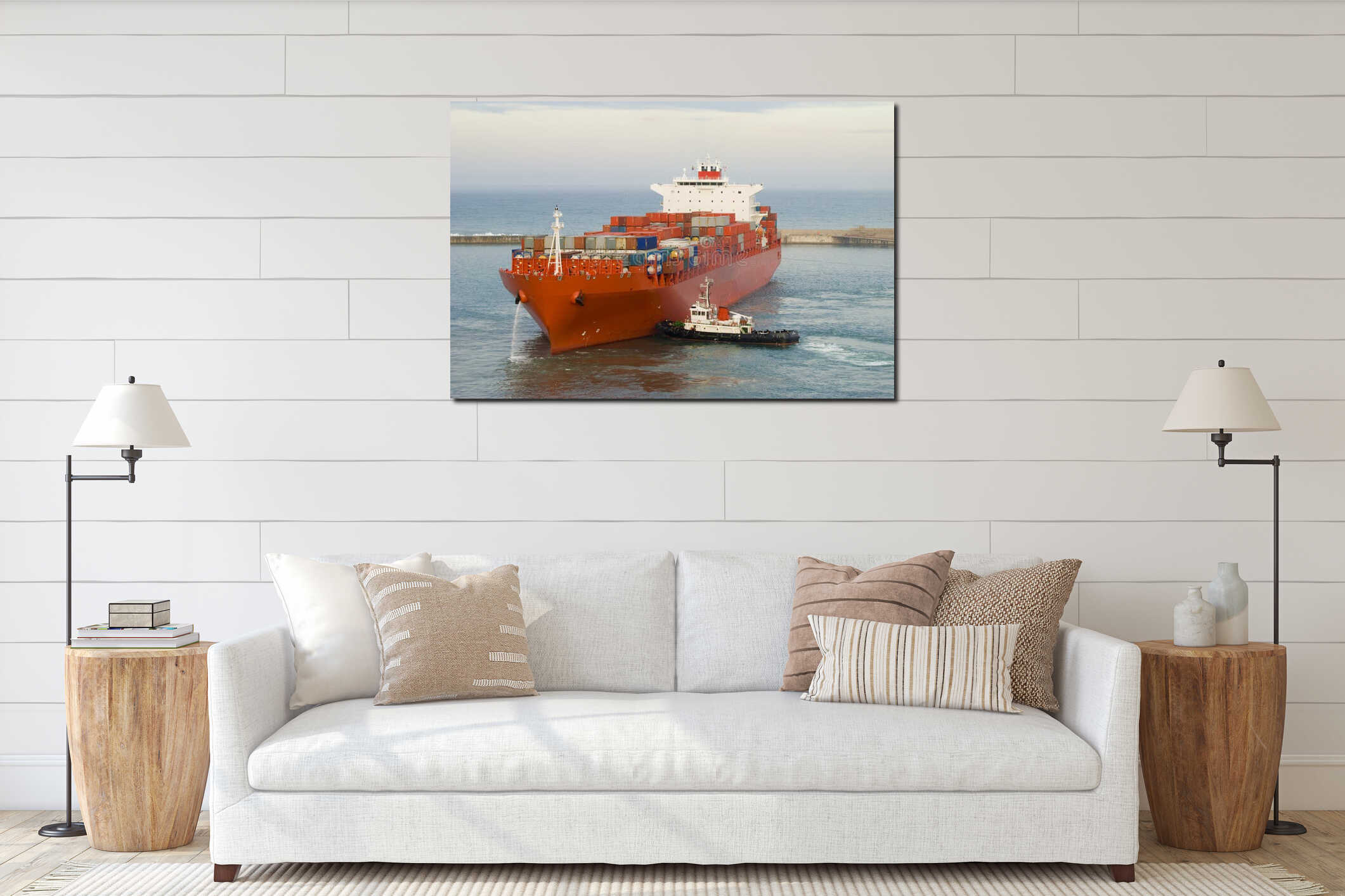Container vessel and a small tug boat interior mockup