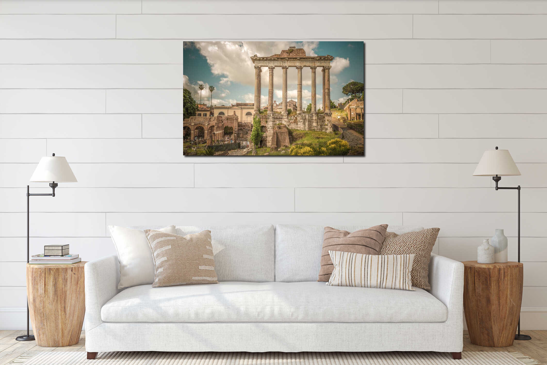 Retro style image of ancient roman forums in Rome, Italy interior mockup