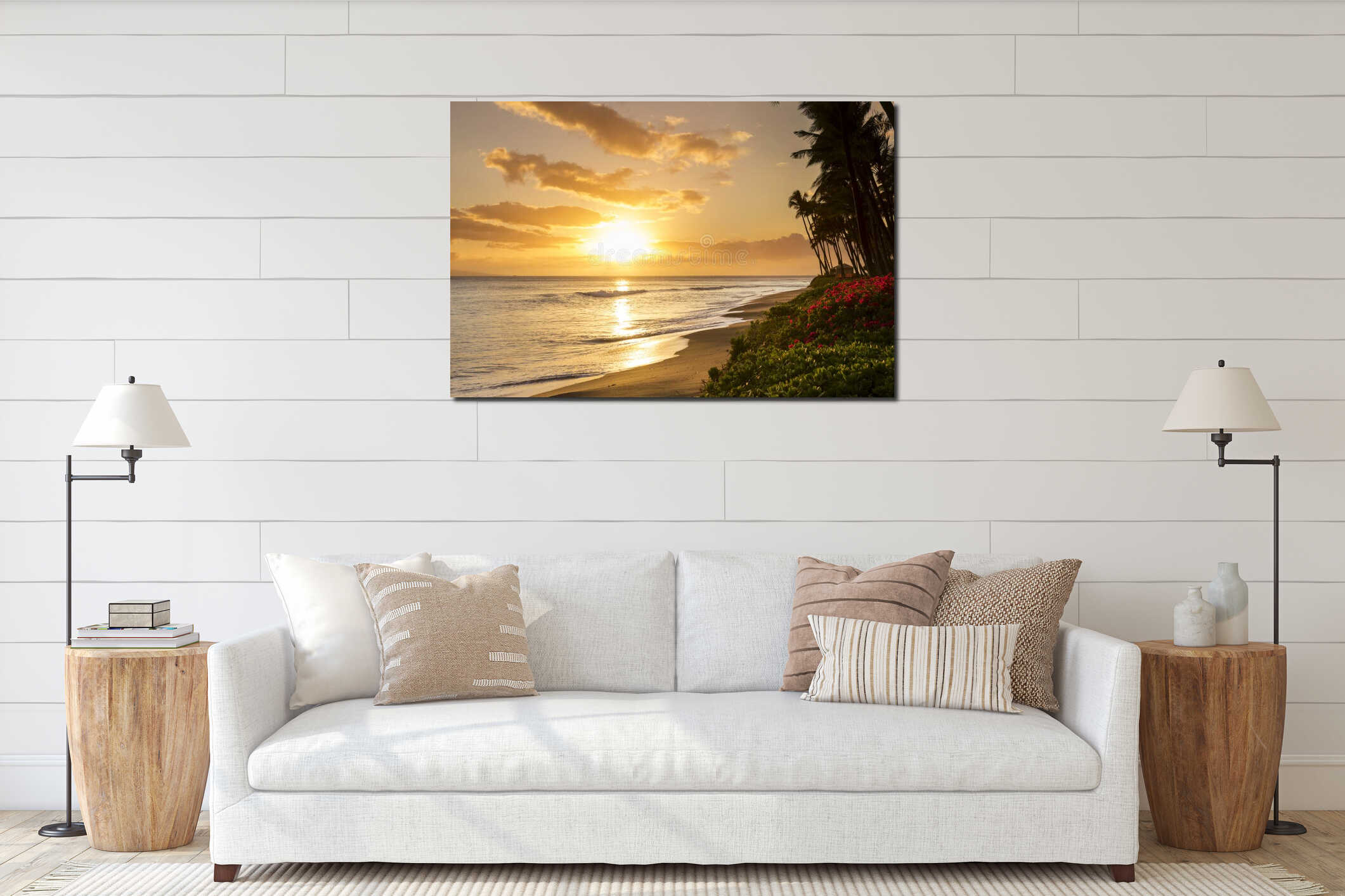 Beautiful tropical sunset at Kaanapali Beach in Maui Hawaii interior mockup