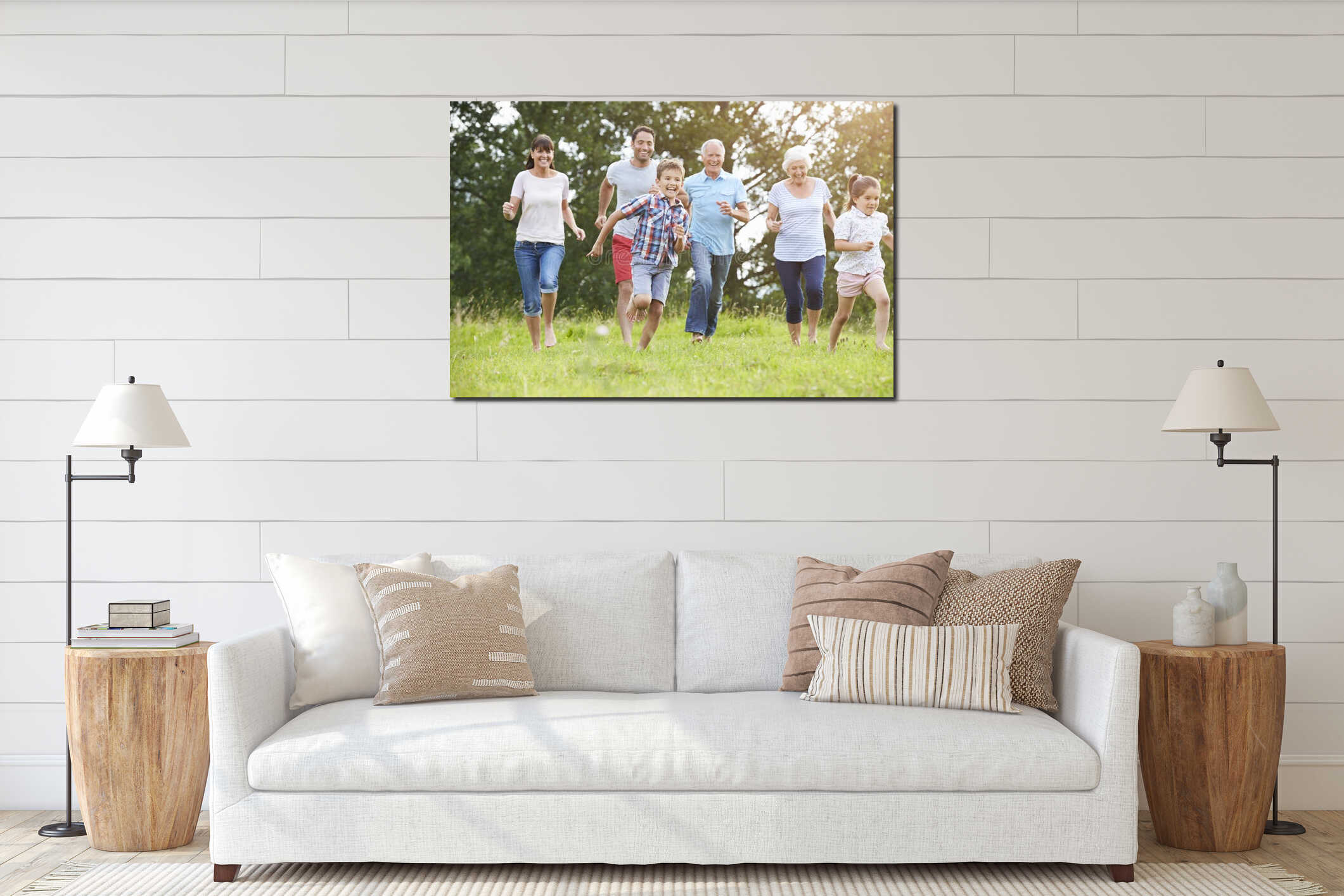 Multi Generation Family Running Across Field Together interior mockup