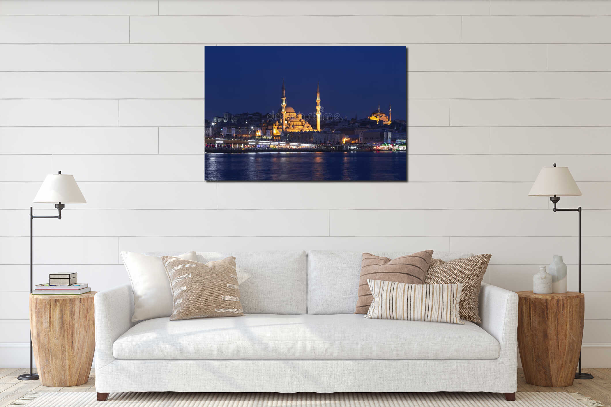 View of the mosque of Istanbul and the Galata bridge interior mockup