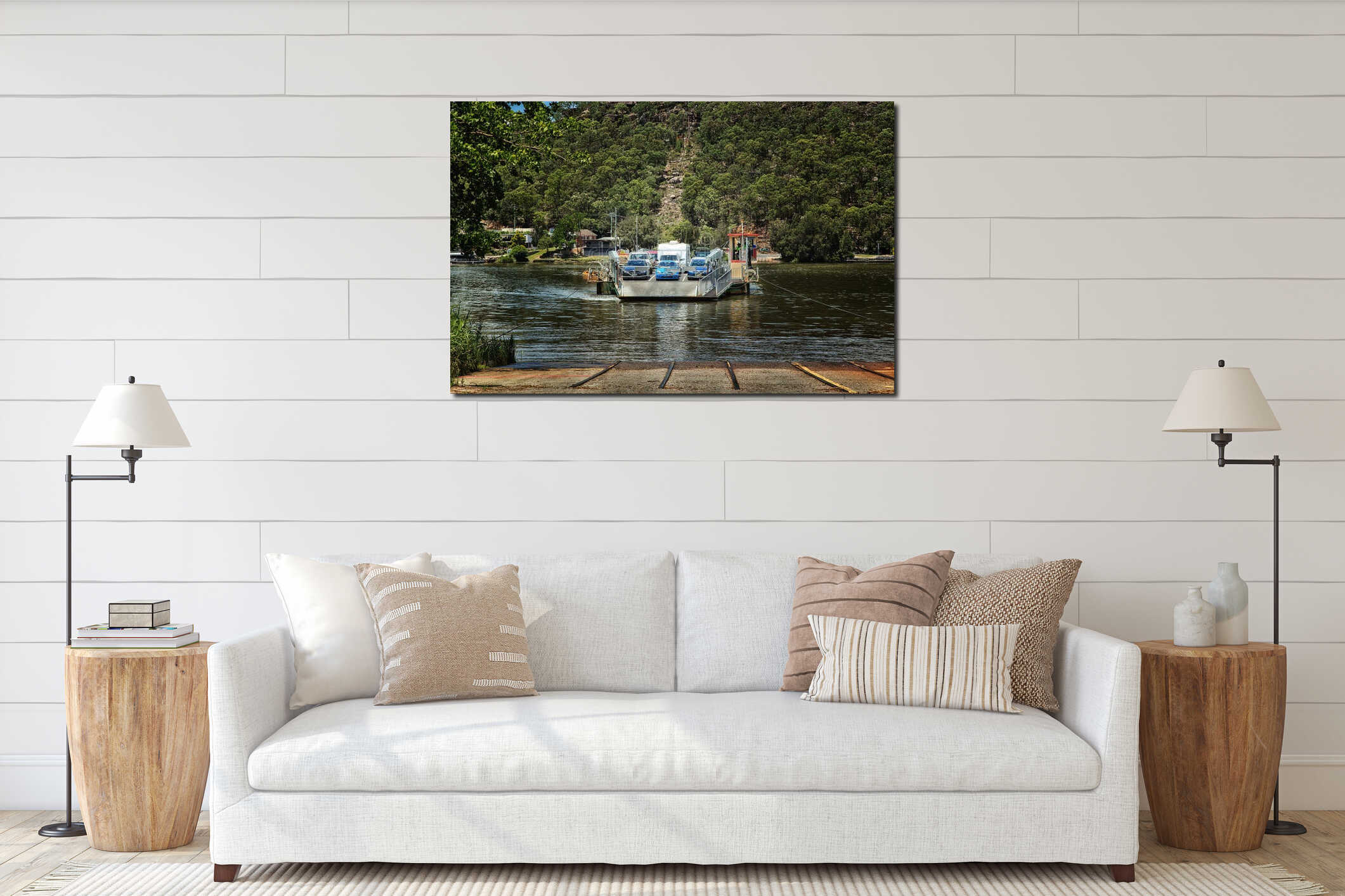 Cable ferry across a river in Australia interior mockup