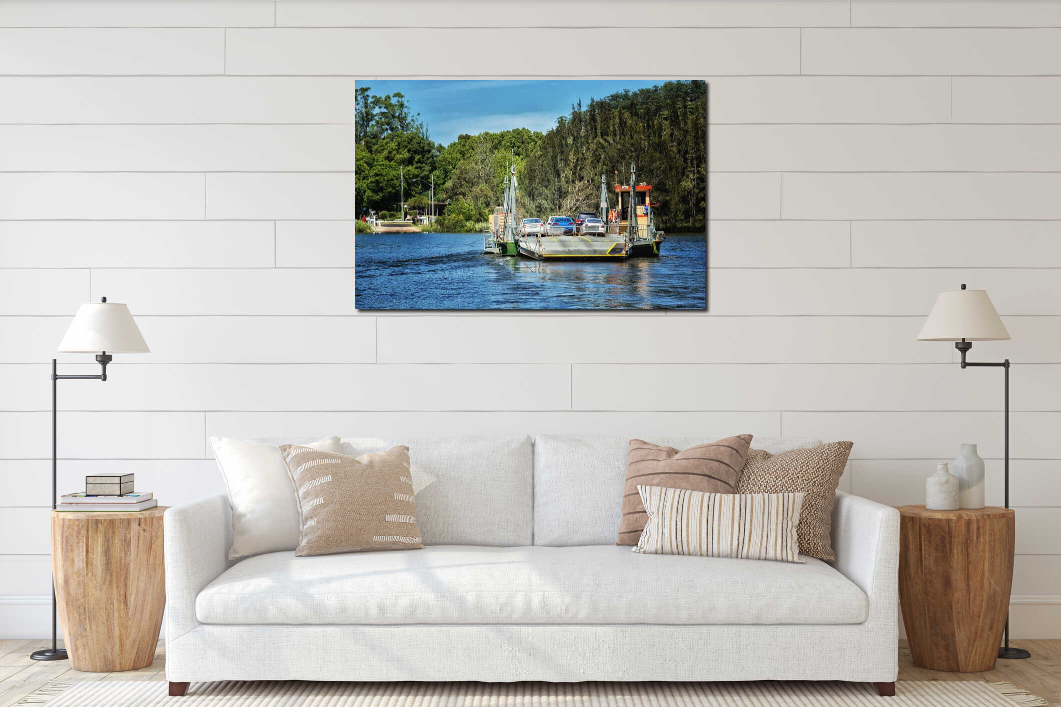 Cable ferry across a river in Australia interior mockup