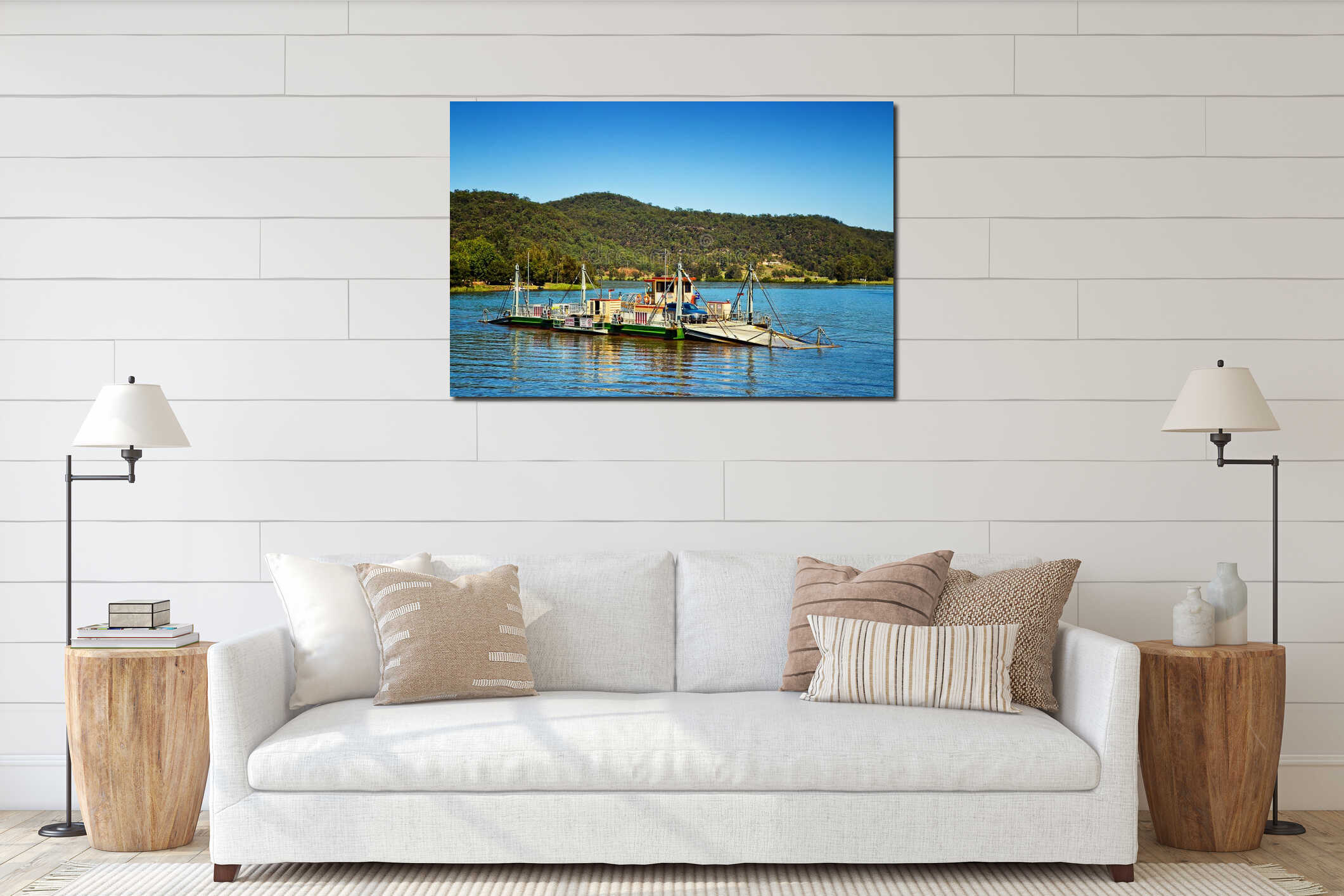 Cable ferry across a river in Australia interior mockup