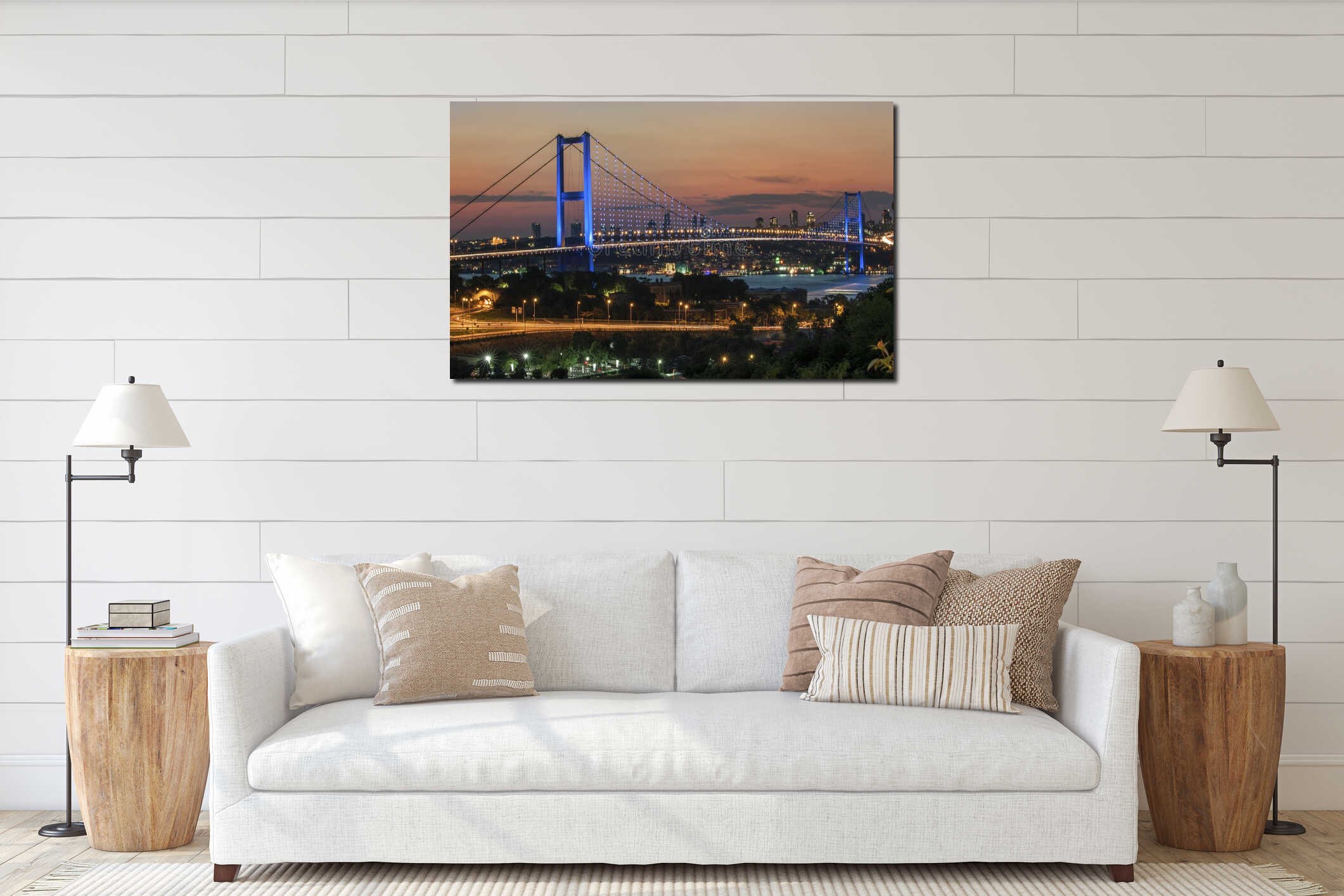 Istanbul Bosphorus Bridge and night view. interior mockup