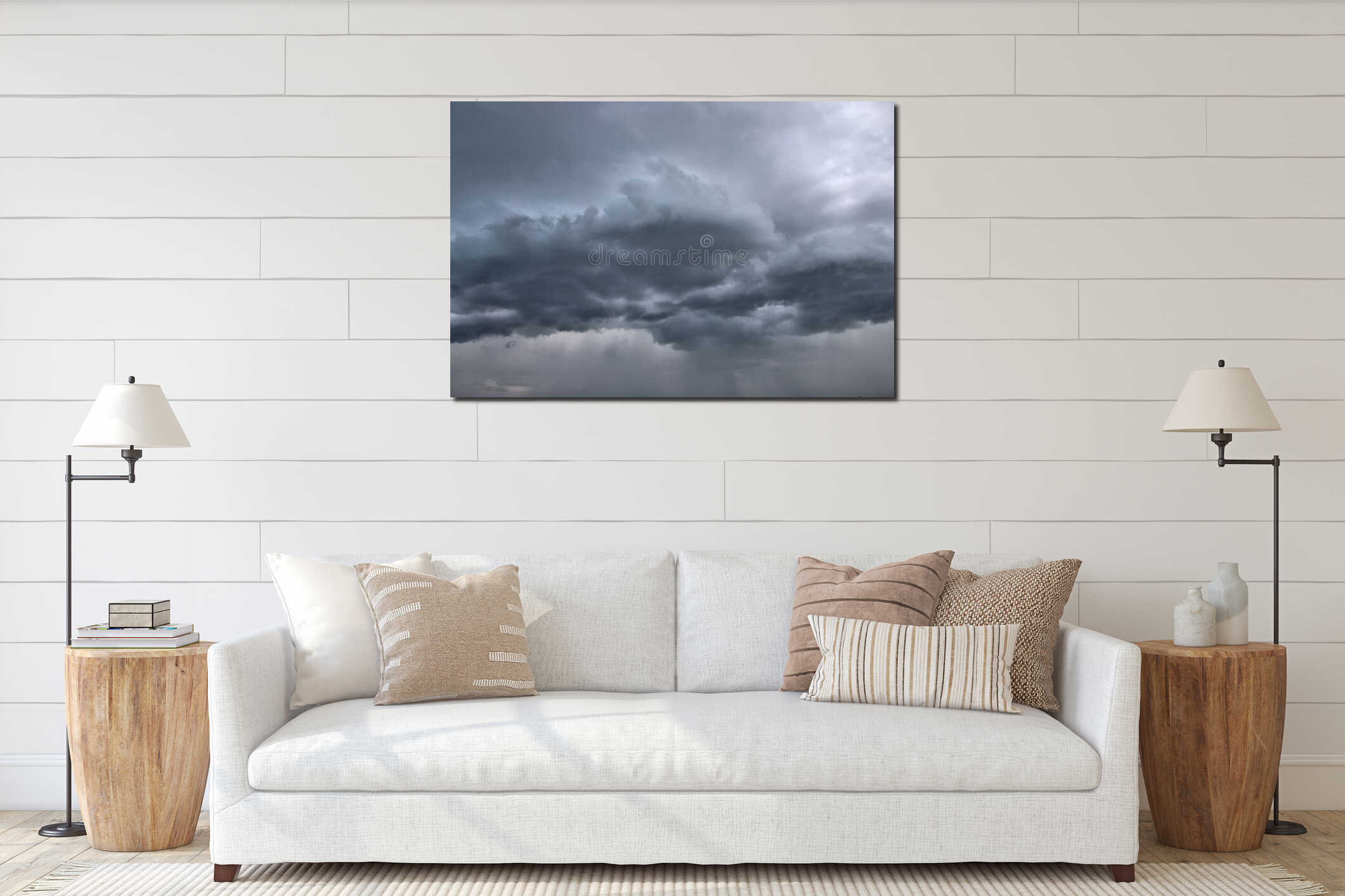 Cloudy sky interior mockup