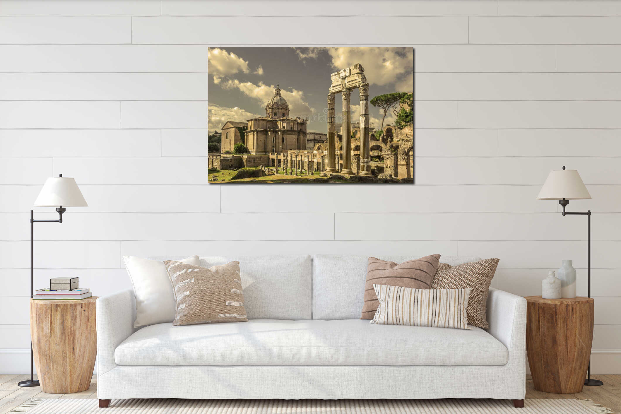 Retro style image of ancient roman forums in Rome, Italy interior mockup