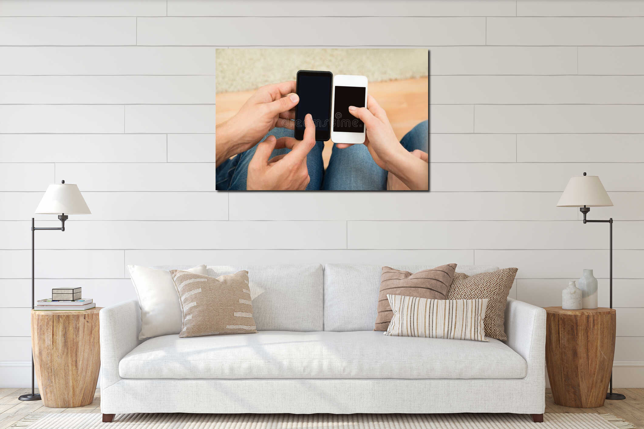 Two People Holding Mobile Phones interior mockup
