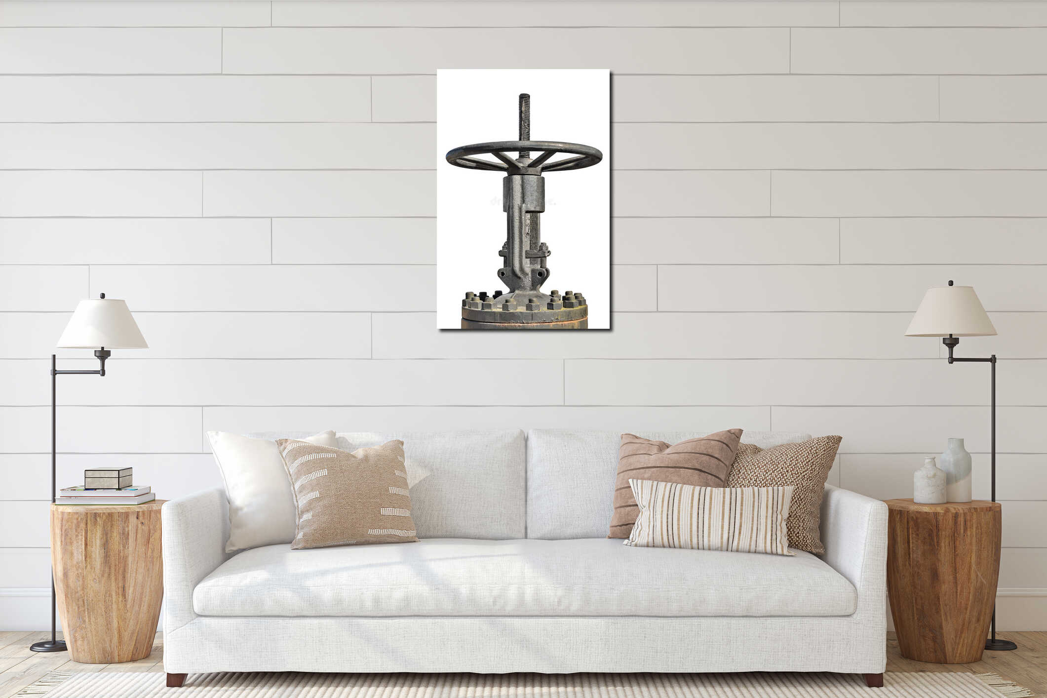 Industrial Gas Valve Wheel, Rusty Stem, Isolated Old Aged Weathered Rust Grunge Latch Macro, Large Detailed Vertical Closeup interior mockup