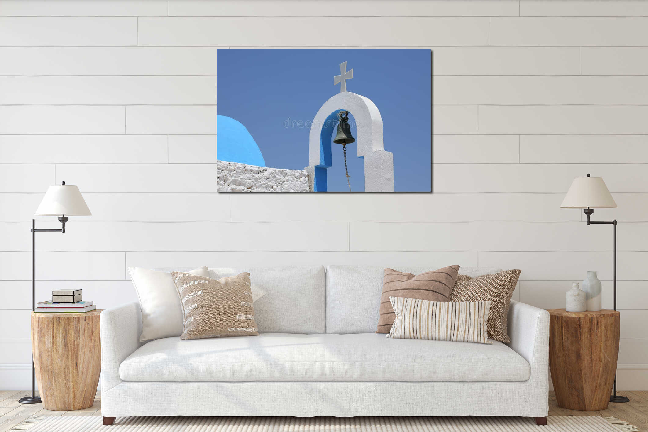 Details of a small greek church interior mockup