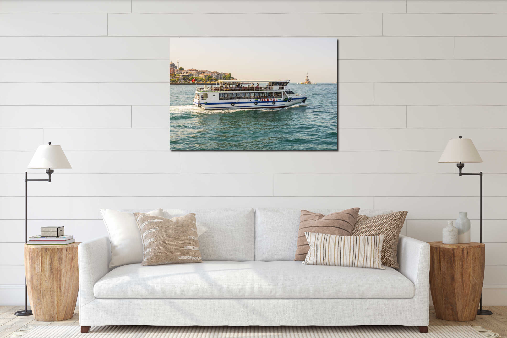 Passenger ships in the Strait of Bosporus Istanbul Turkey a clear day interior mockup