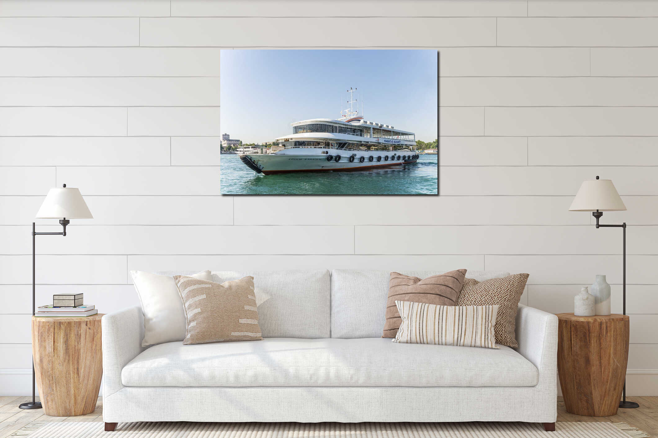 Passenger ships in the Strait of Bosporus Istanbul Turkey a clear day interior mockup