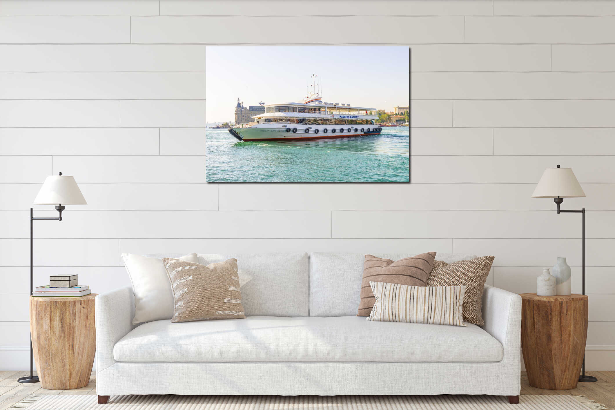 Passenger ships in the Strait of Bosporus Istanbul Turkey a clear day interior mockup