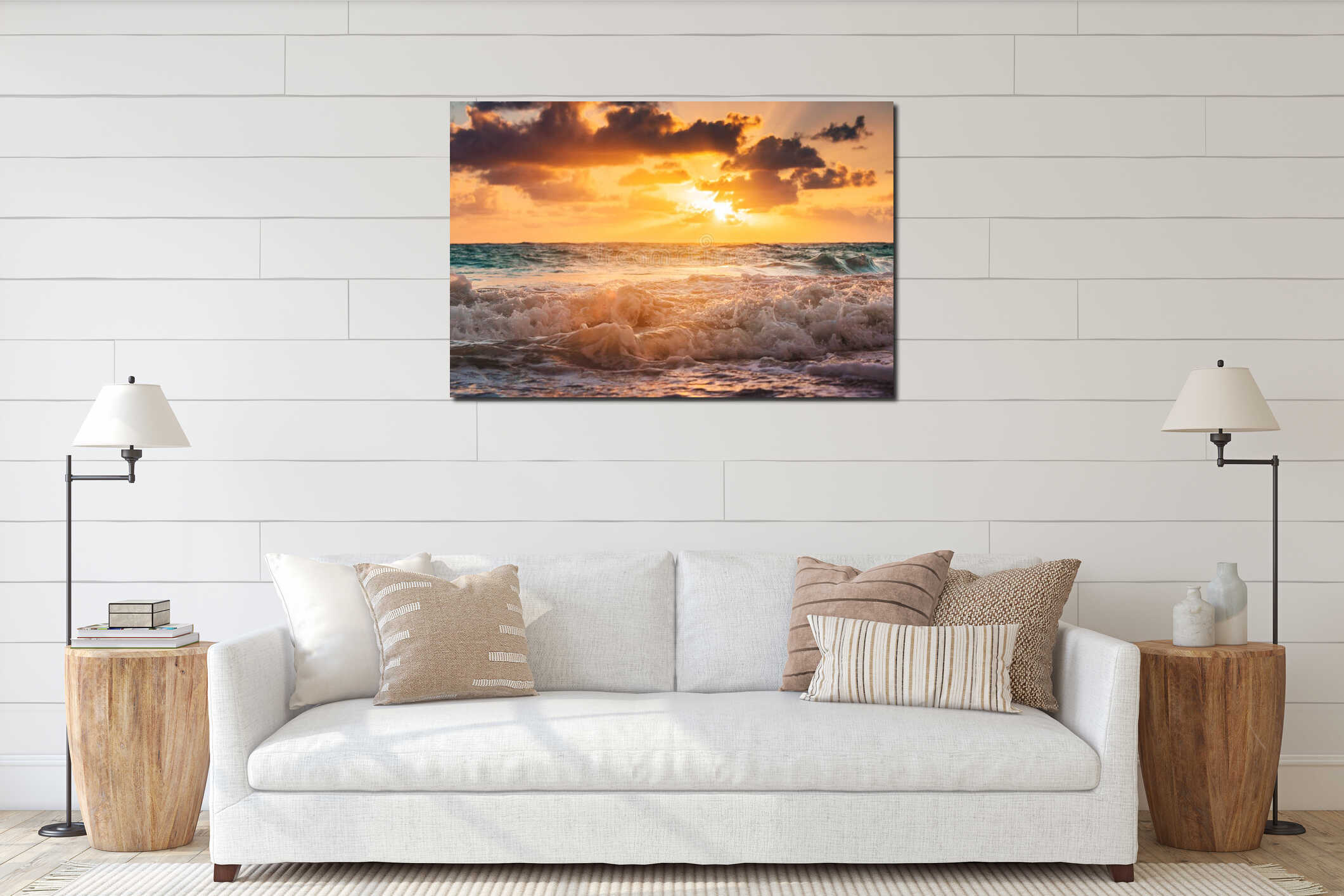 Beautiful cloudscape over the caribbean sea interior mockup