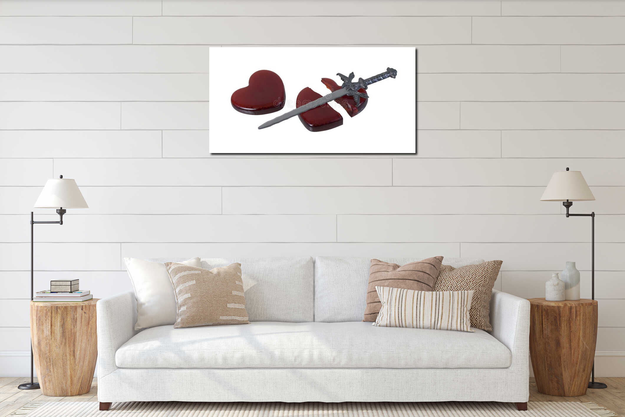 Broken Red Glass Heart with a Sword interior mockup