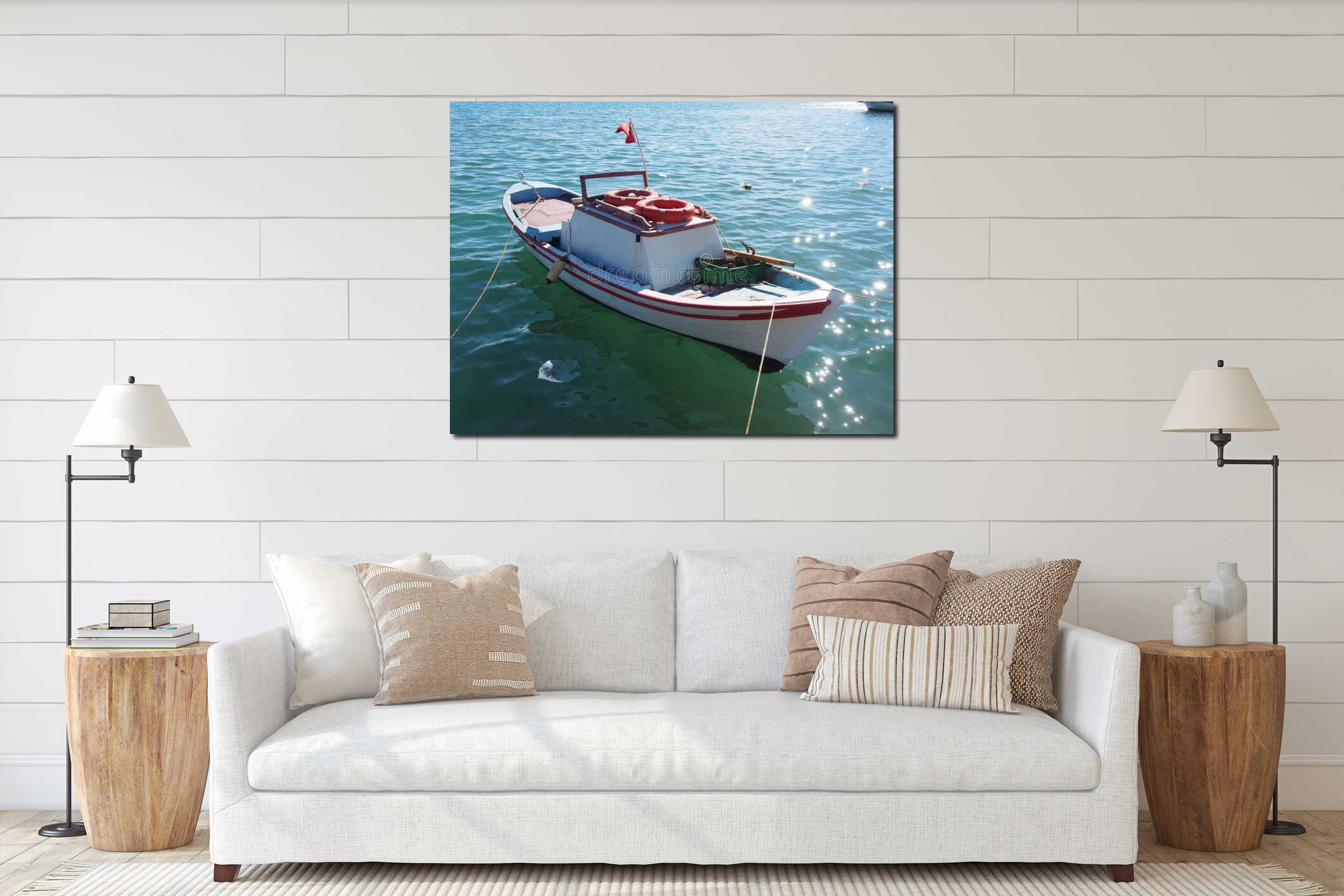 Small fishing boat interior mockup