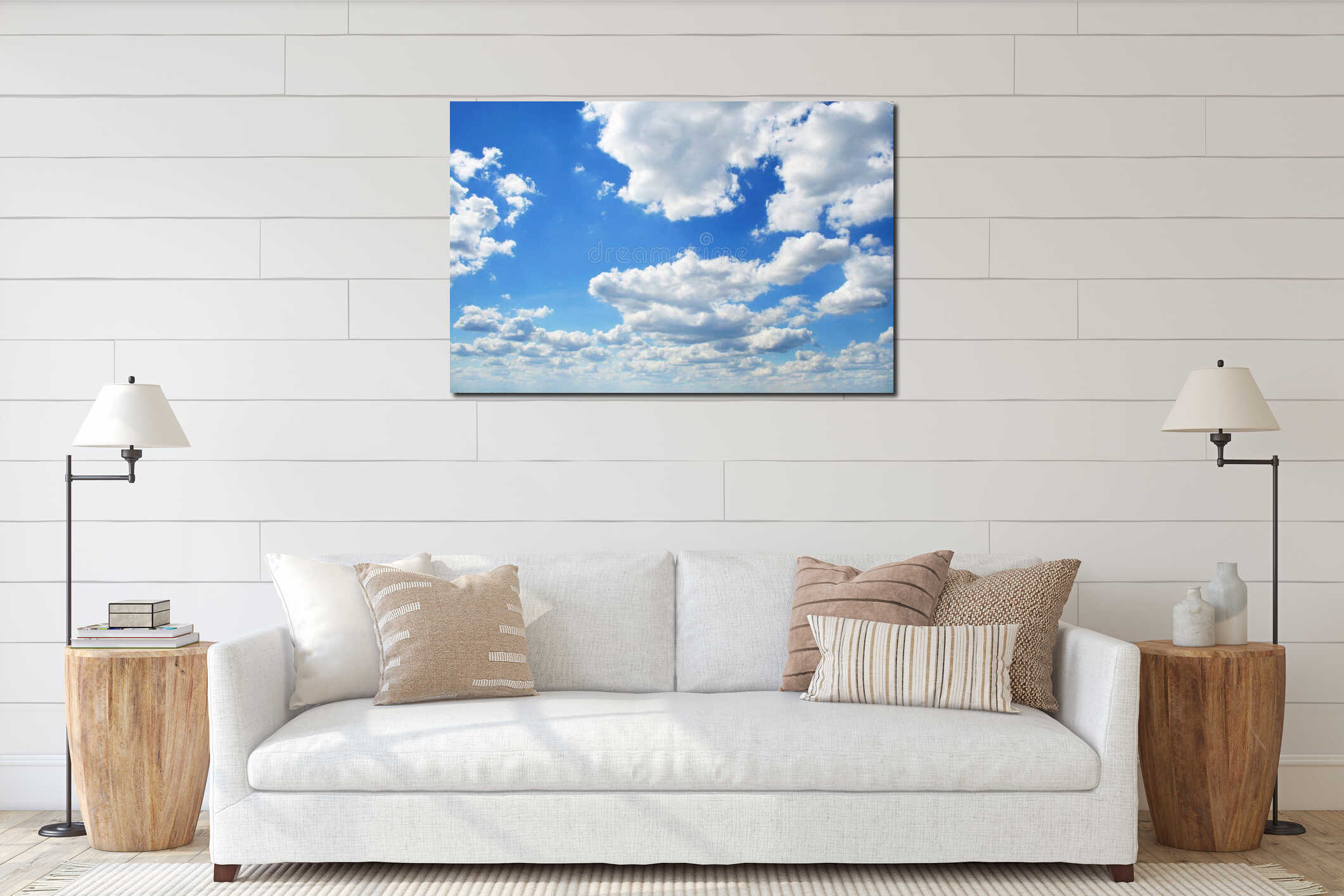 Perfect blue cloudy sky interior mockup