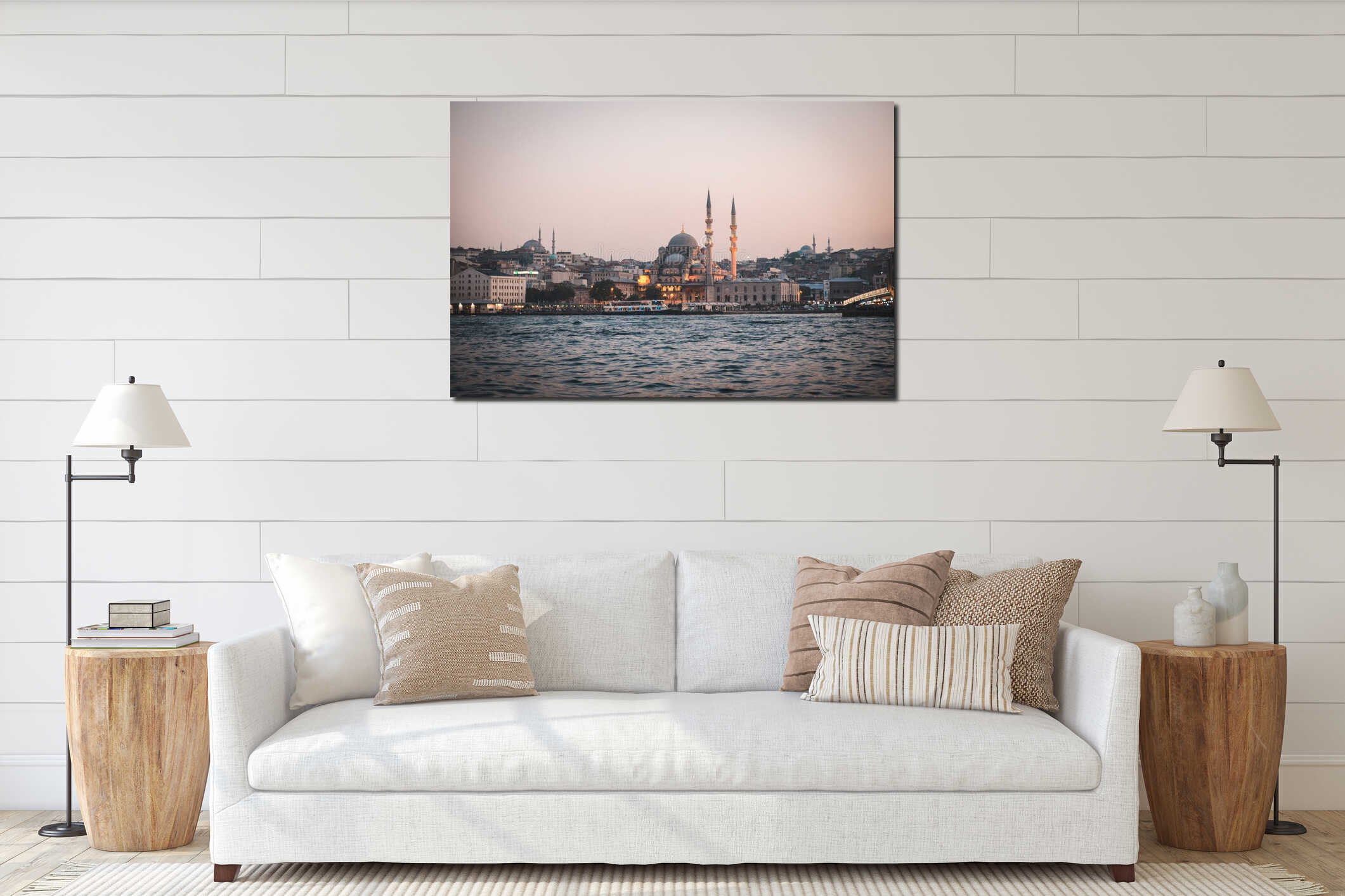 Istanbul Skyline of mosque near galata bridge interior mockup