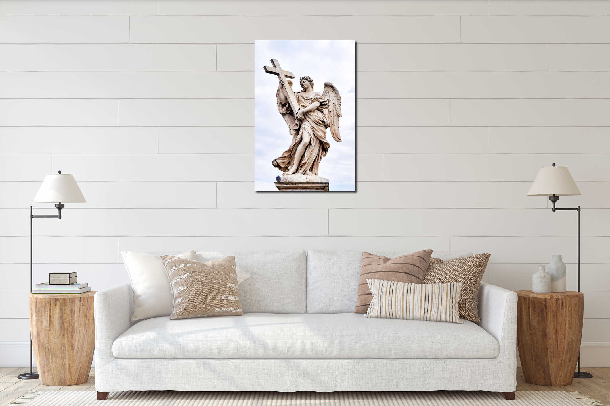 Angel with the Cross statue on Ponte Sant Angelo bridge in Rome interior mockup