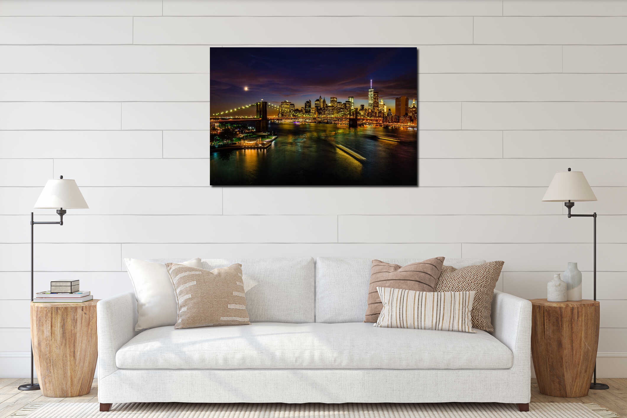 New York cityscape after sunset interior mockup