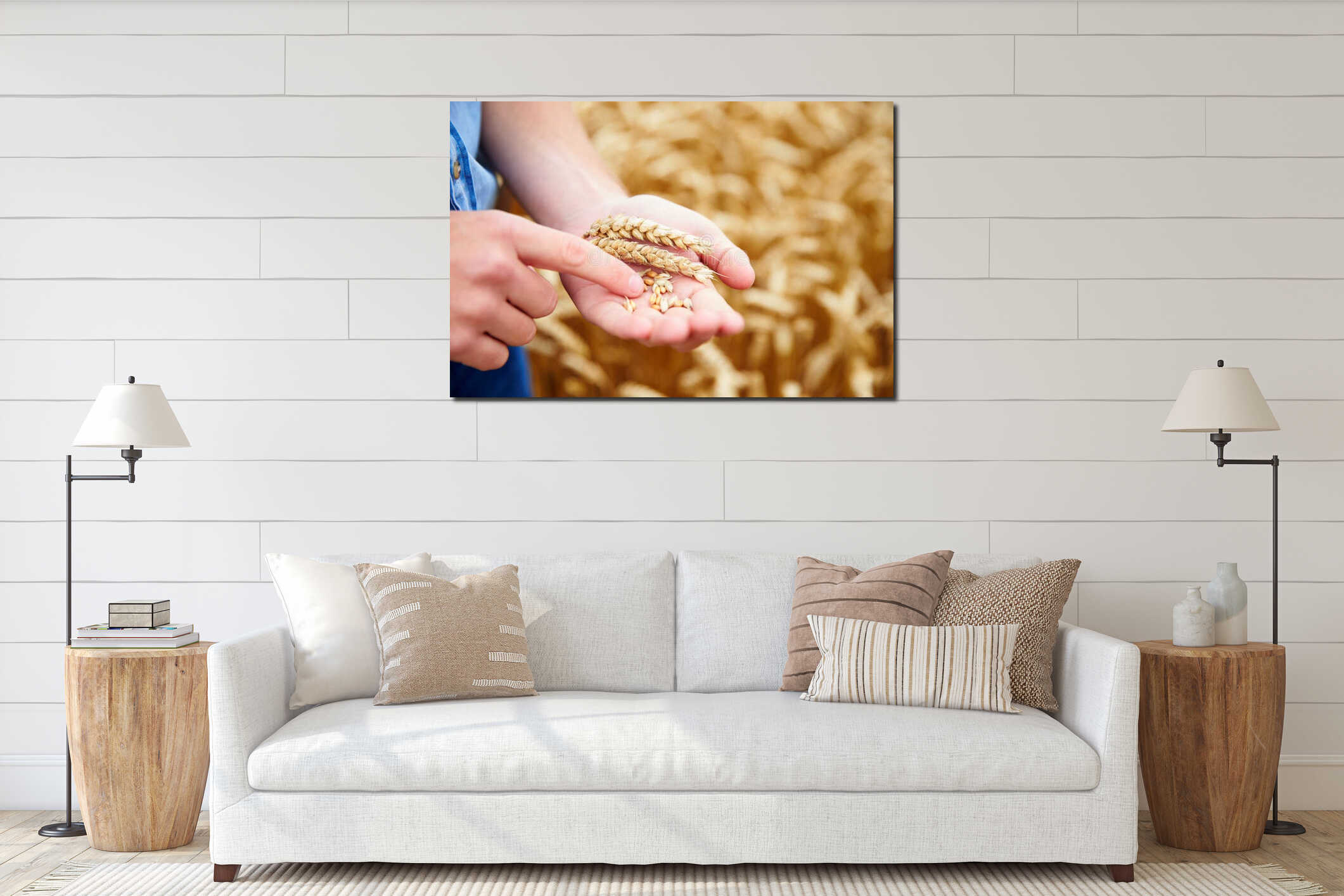Close Up Of Farmer Checking Wheat Crop In Field interior mockup
