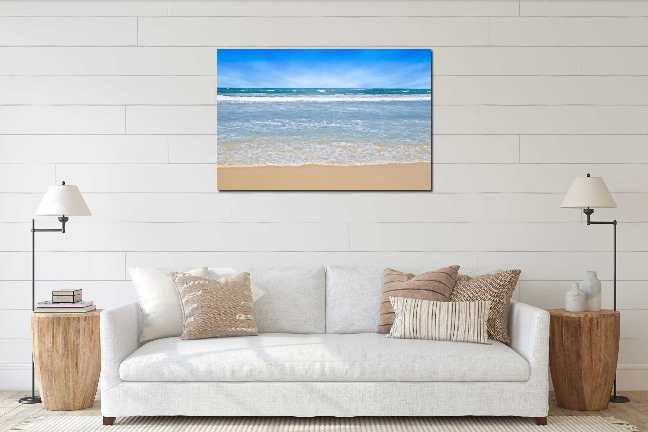 Tropical beach scene interior mockup