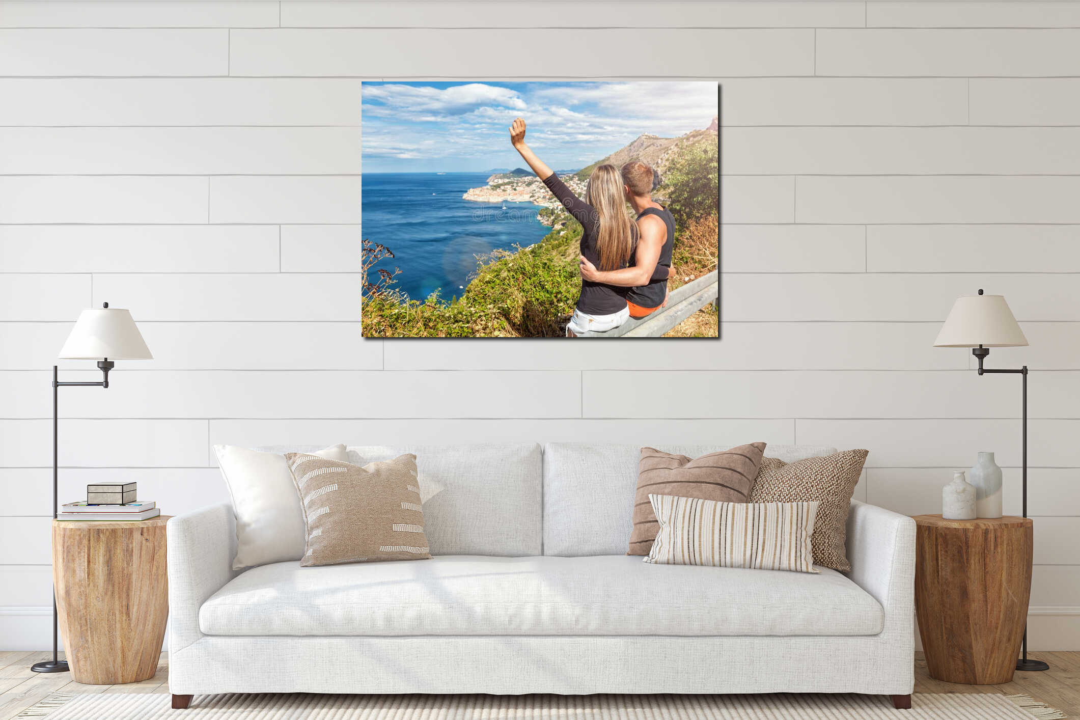 Happy couple enjoying the view of Dubrovnik on their travels interior mockup