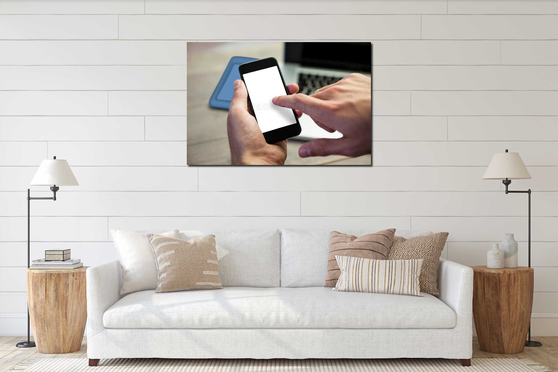Cropped image of person holding smartphone interior mockup