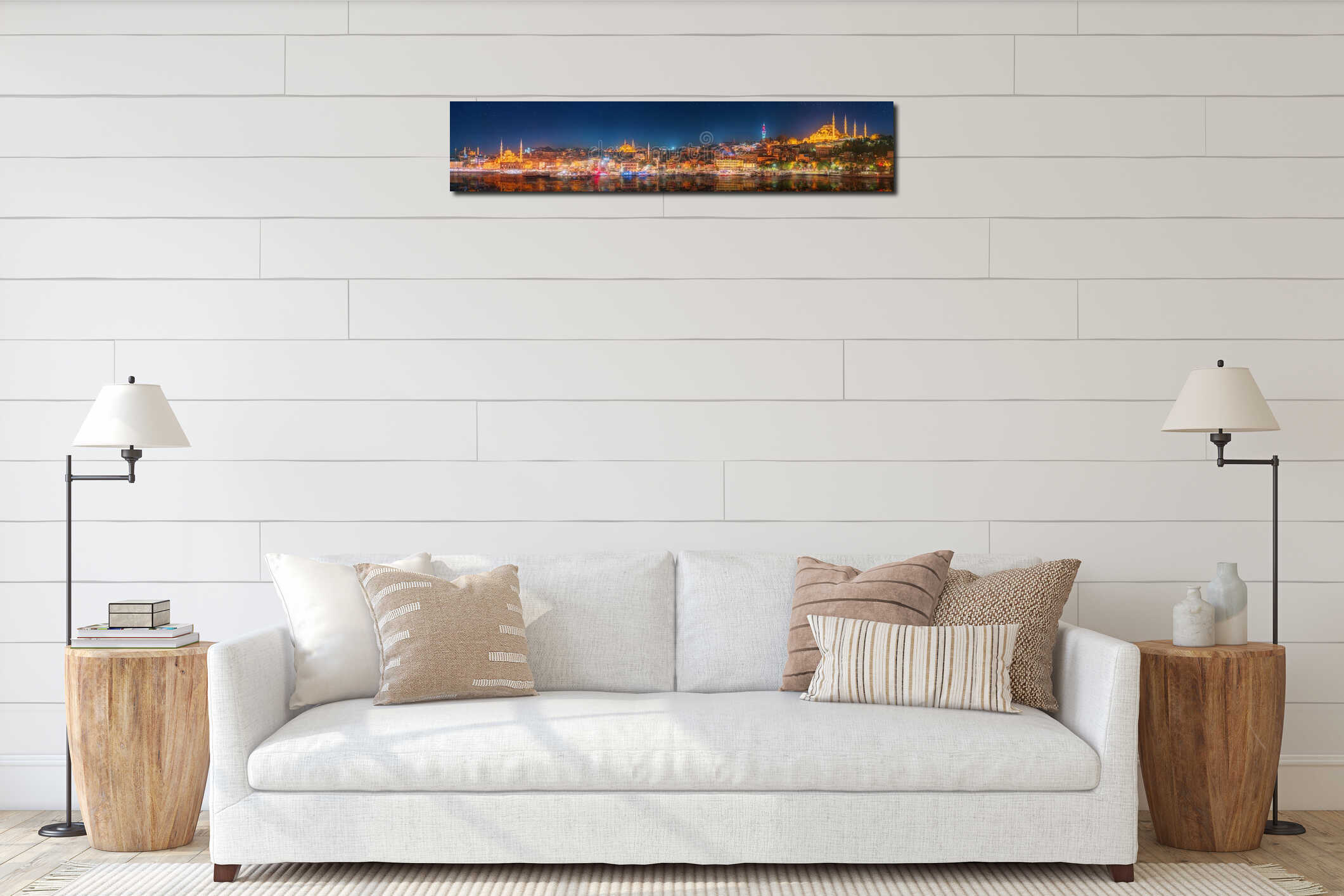 Panorama os Istanbul and Bosporus at night interior mockup