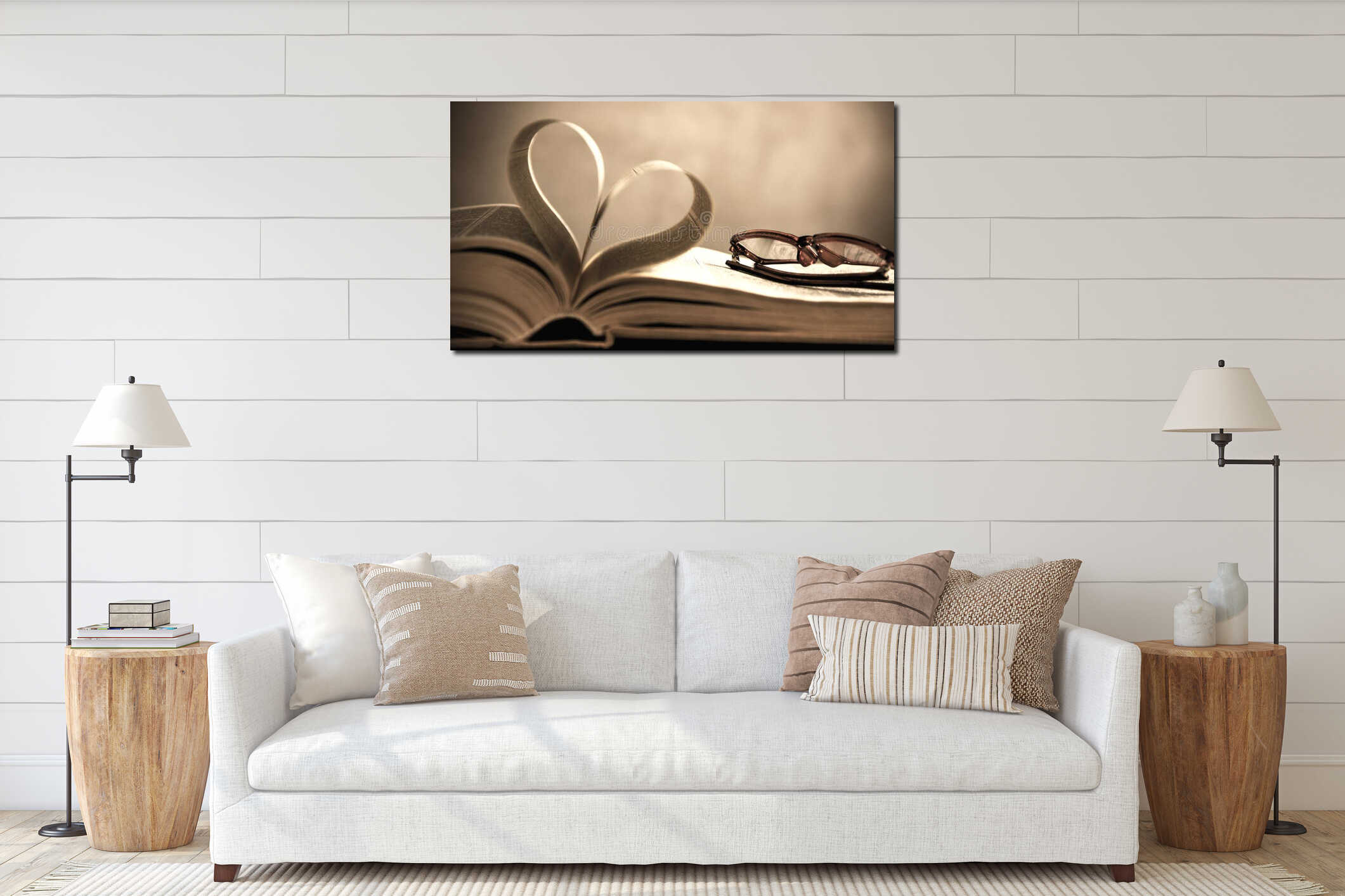 Symbol of the heart of the pages of an old book. Conceptual photo in vintage style. interior mockup