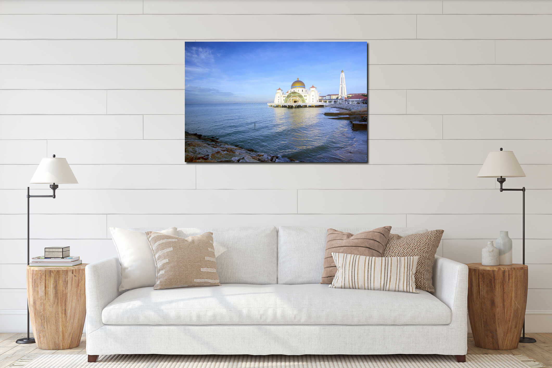 Masjid selat Mosque in Malacca Malaysia interior mockup